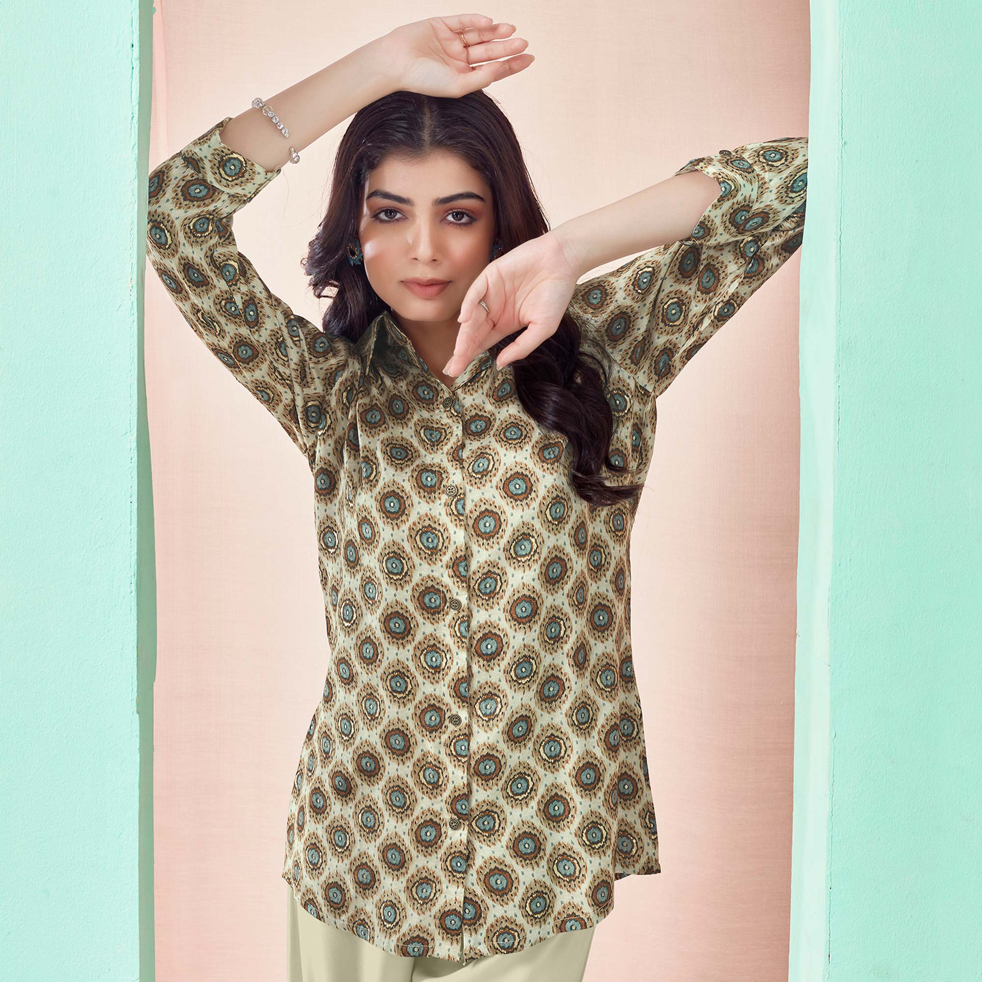 Chikoo Foil Printed Muslin Top