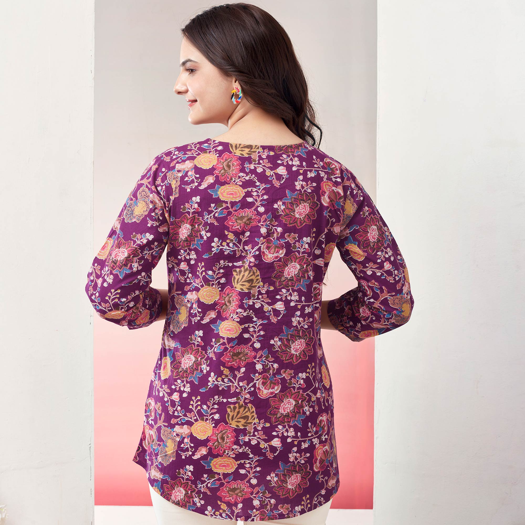 Purple Floral Printed Pure Cotton Top