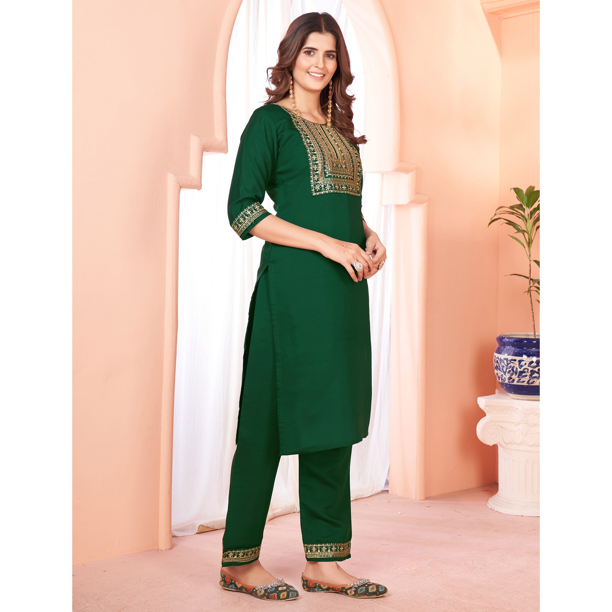 Green Sequins Embroidered Viscose Salwar Suit