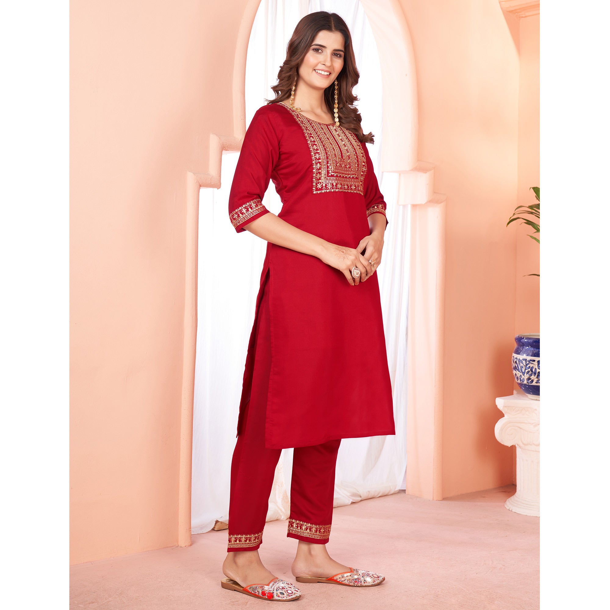 Maroon Sequins Embroidered Viscose Salwar Suit