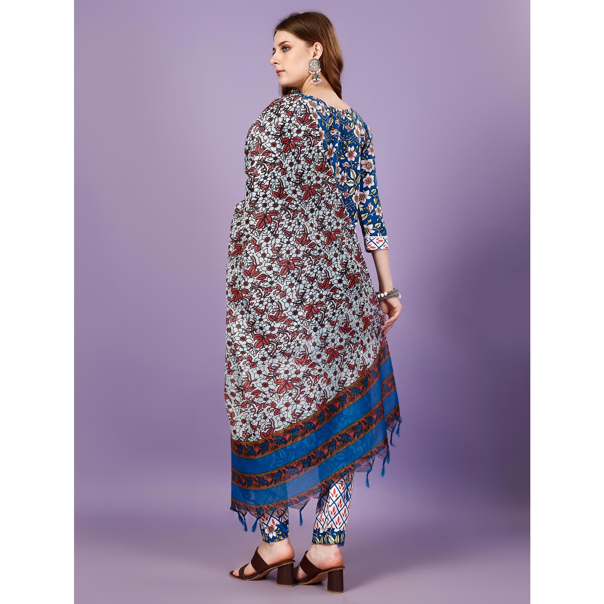 Blue Floral Printed Viscose Salwar Suit