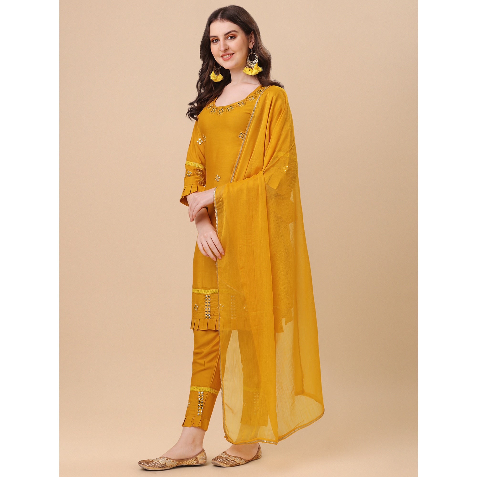 Yellow Embroidered Rayon Salwar Suit