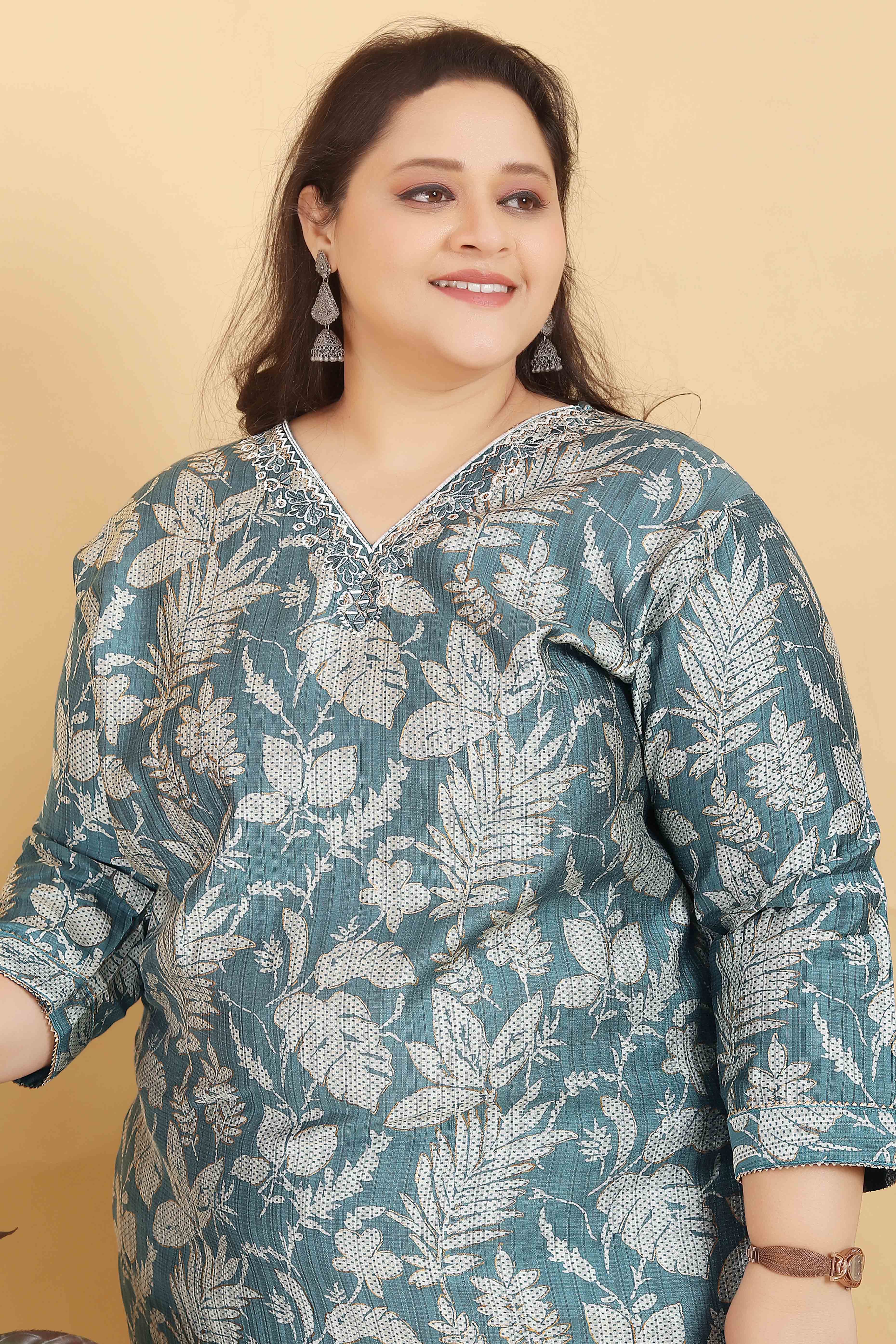 Sage Blue Floral Foil Printed With Mirror Handwork Viscose Salwar Suit