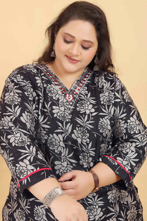Black Floral Printed Viscose Straight Salwar Suit