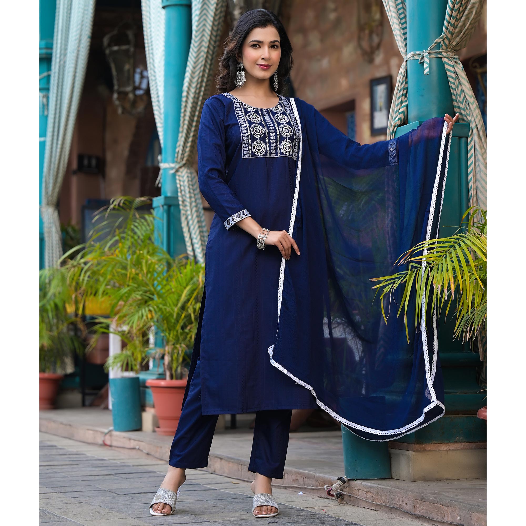 NavyBlue Pure Soft Reyon Cotton Blend Print Salwar Suit