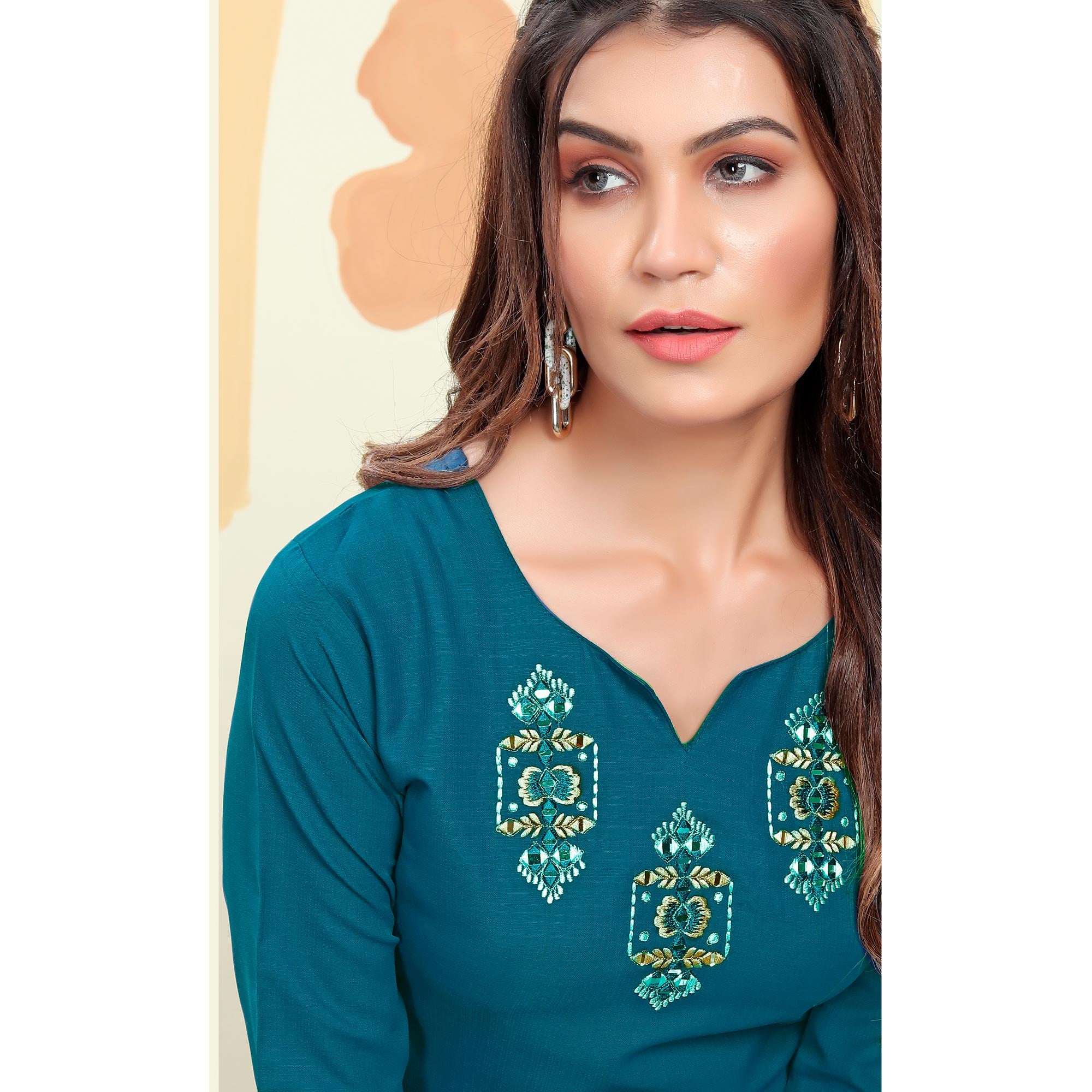 Morpich Mirror Embroidered Cotton Blend Kurti