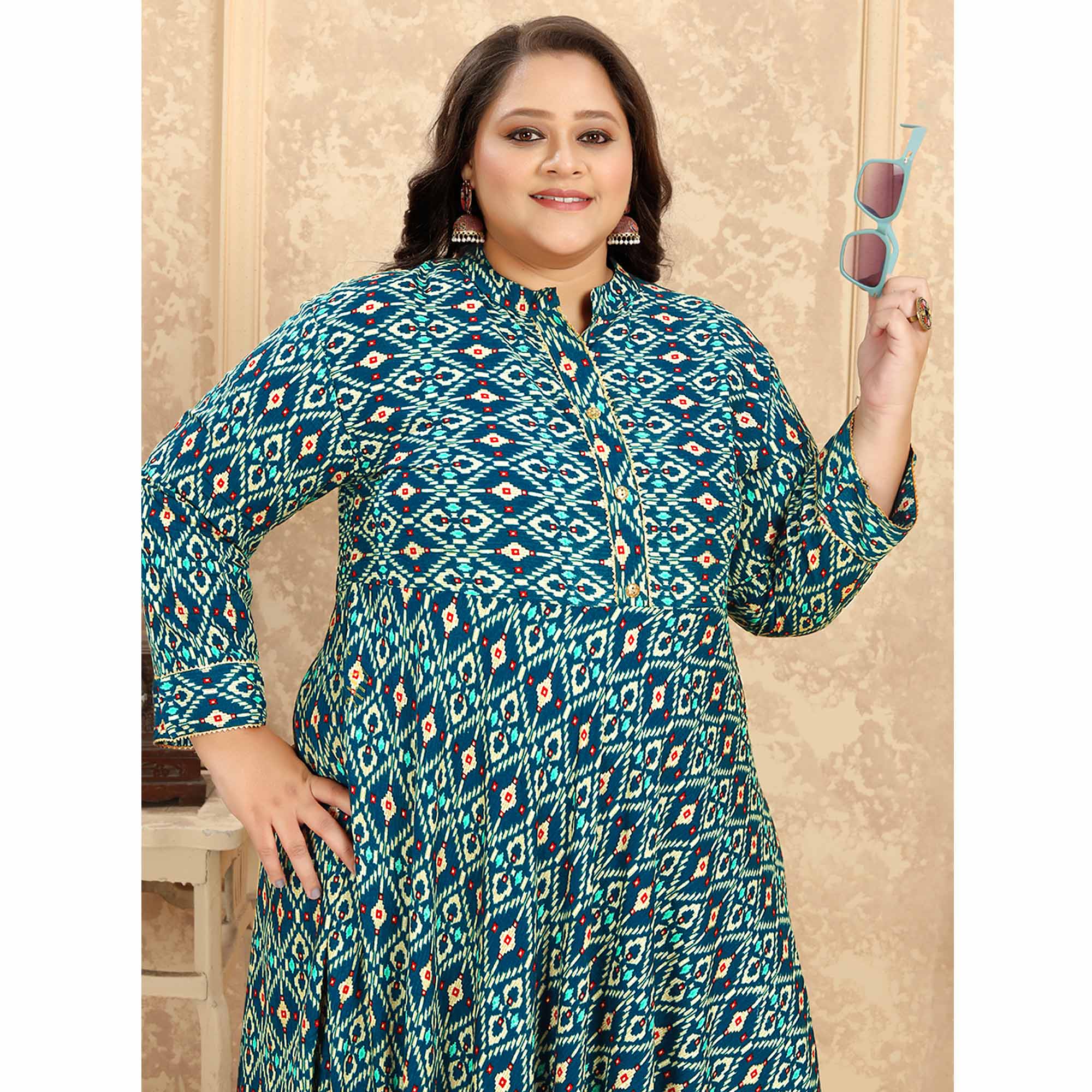 Green Printed Rayon Long Kurti