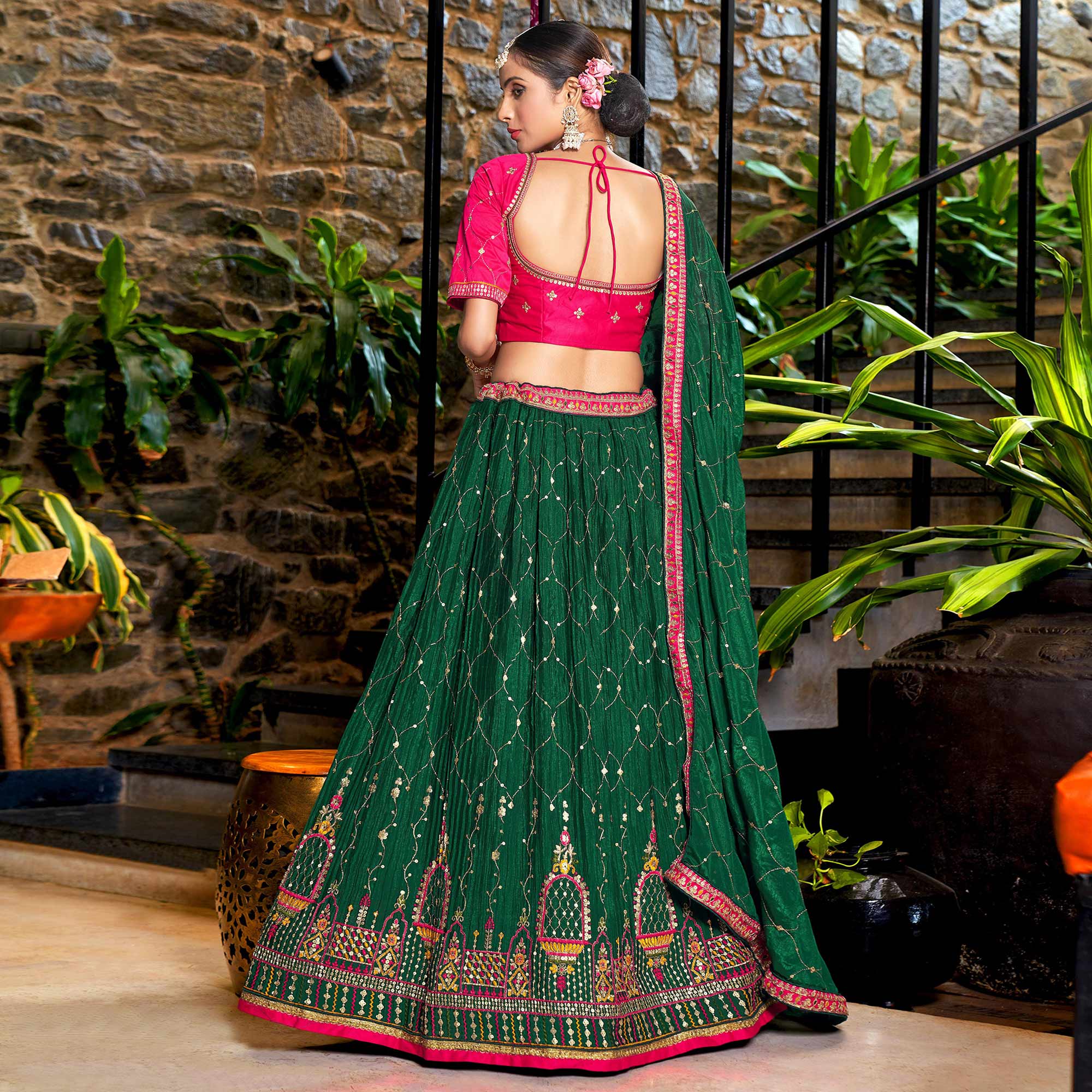 Green Sequins Embroidered Chiffon Lehenga Choli