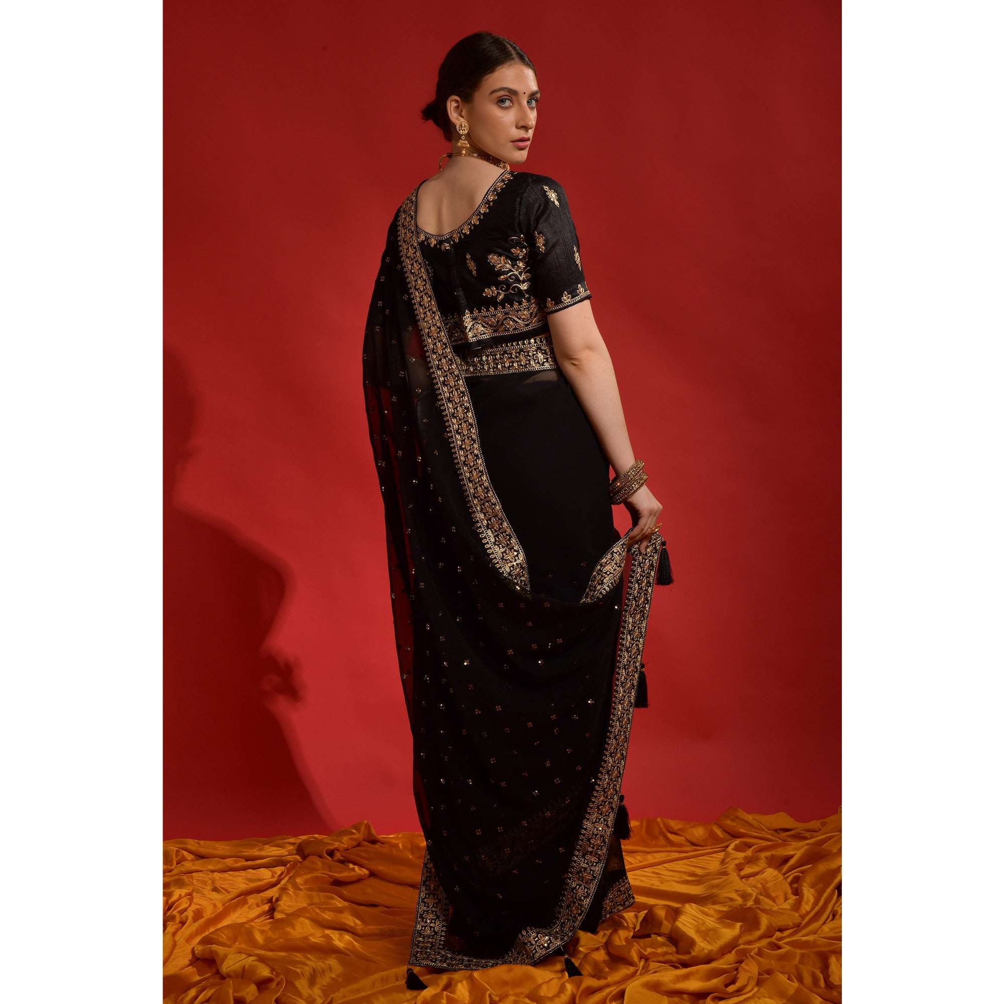 Black Sequins Embroidered Georgette Saree