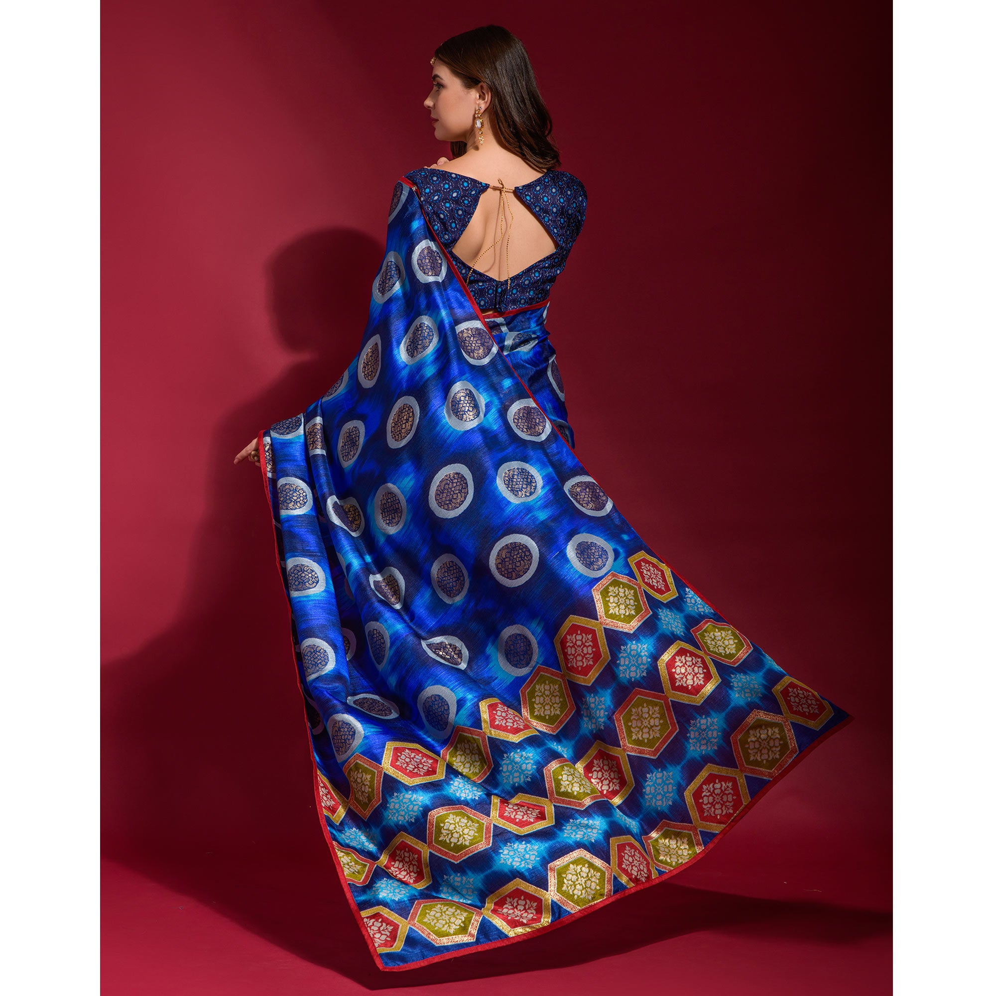 Blue Foil Printed Art Silk Saree