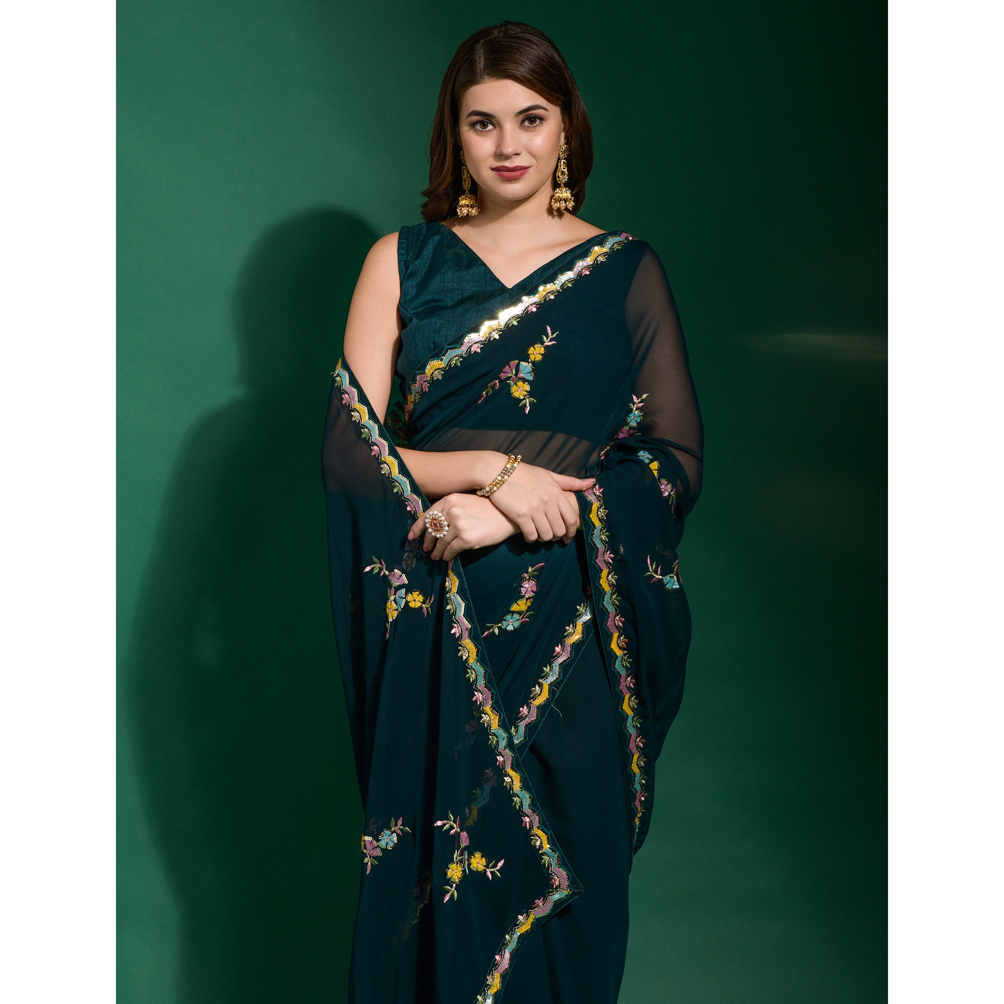 Blue Sequins Embroidered Georgette Saree