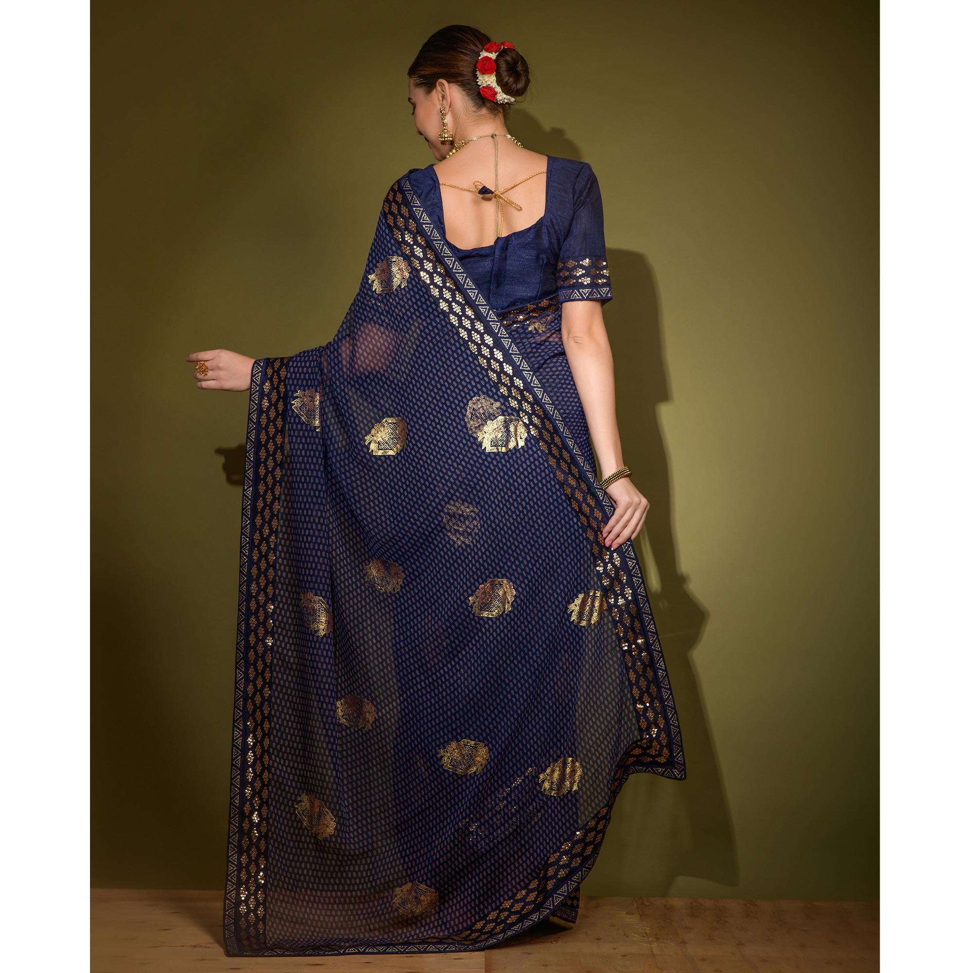 Blue Foil Printed Georgette Saree