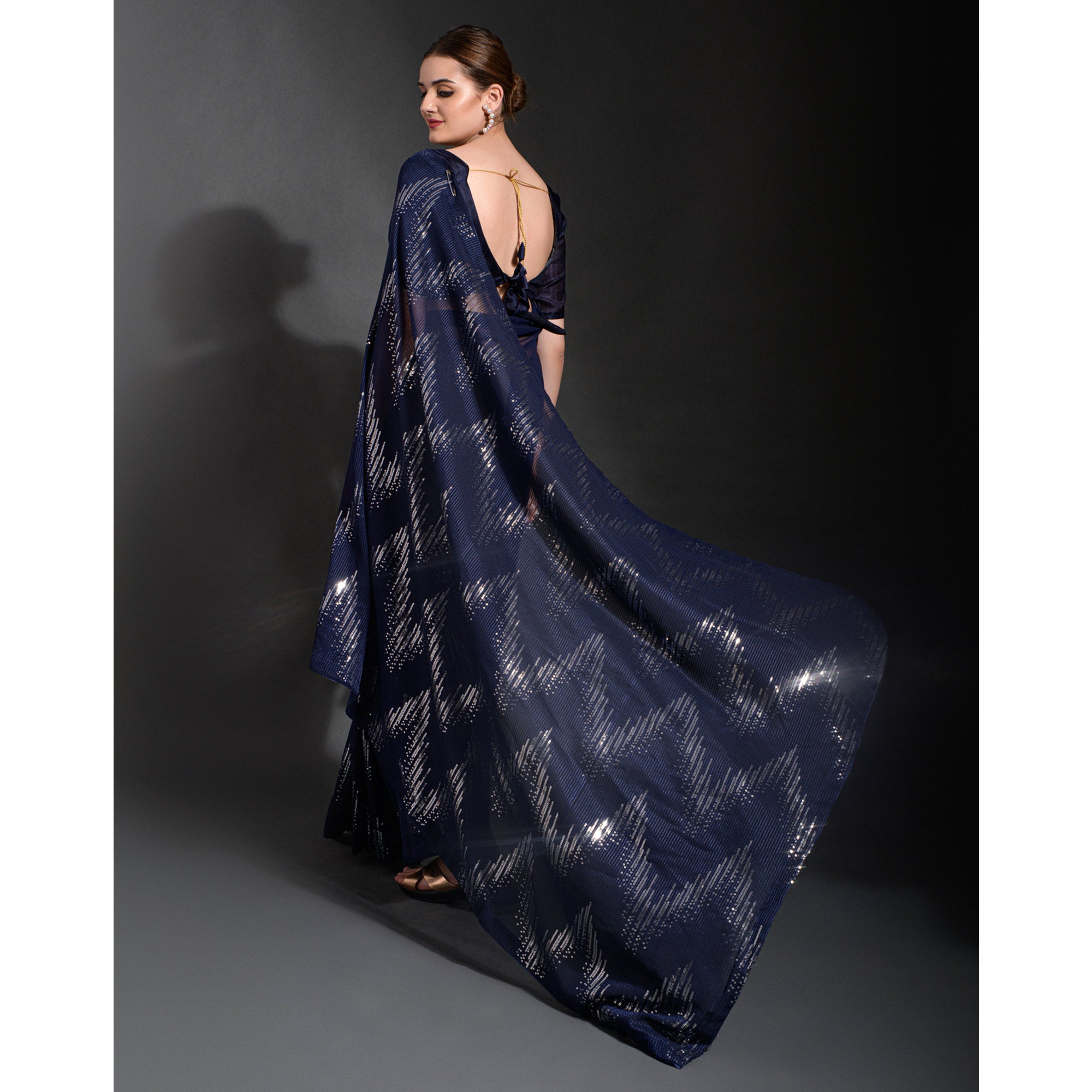 Navy Blue Sequins Embroidered Georgette Saree