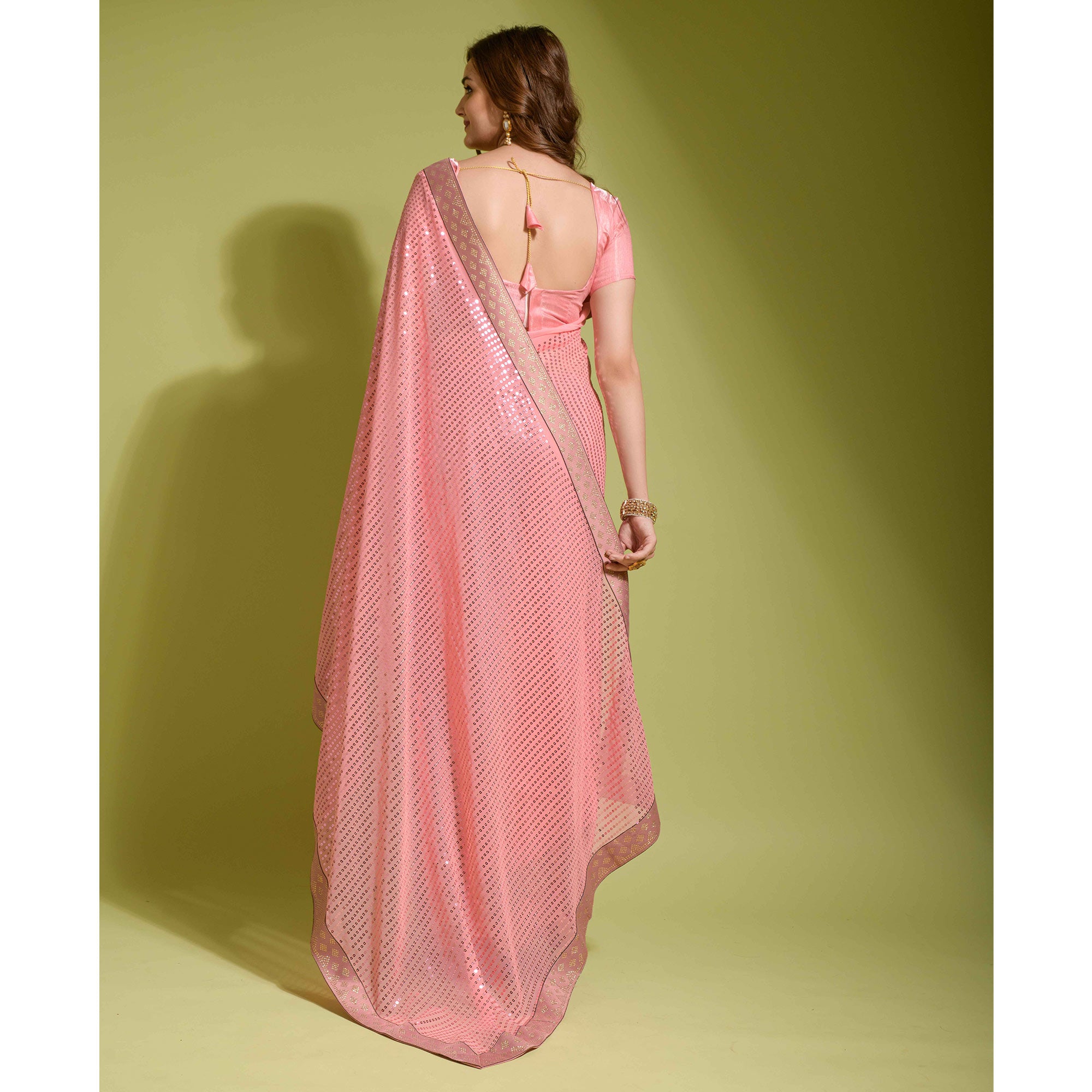 Pink Sequins Embroidered Georgette Saree