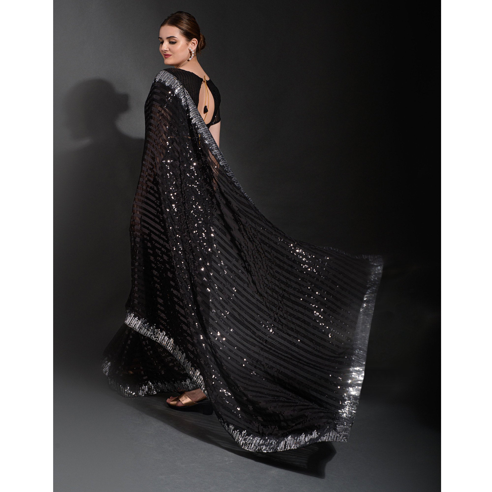 Black Sequins Embroidered Georgette Saree