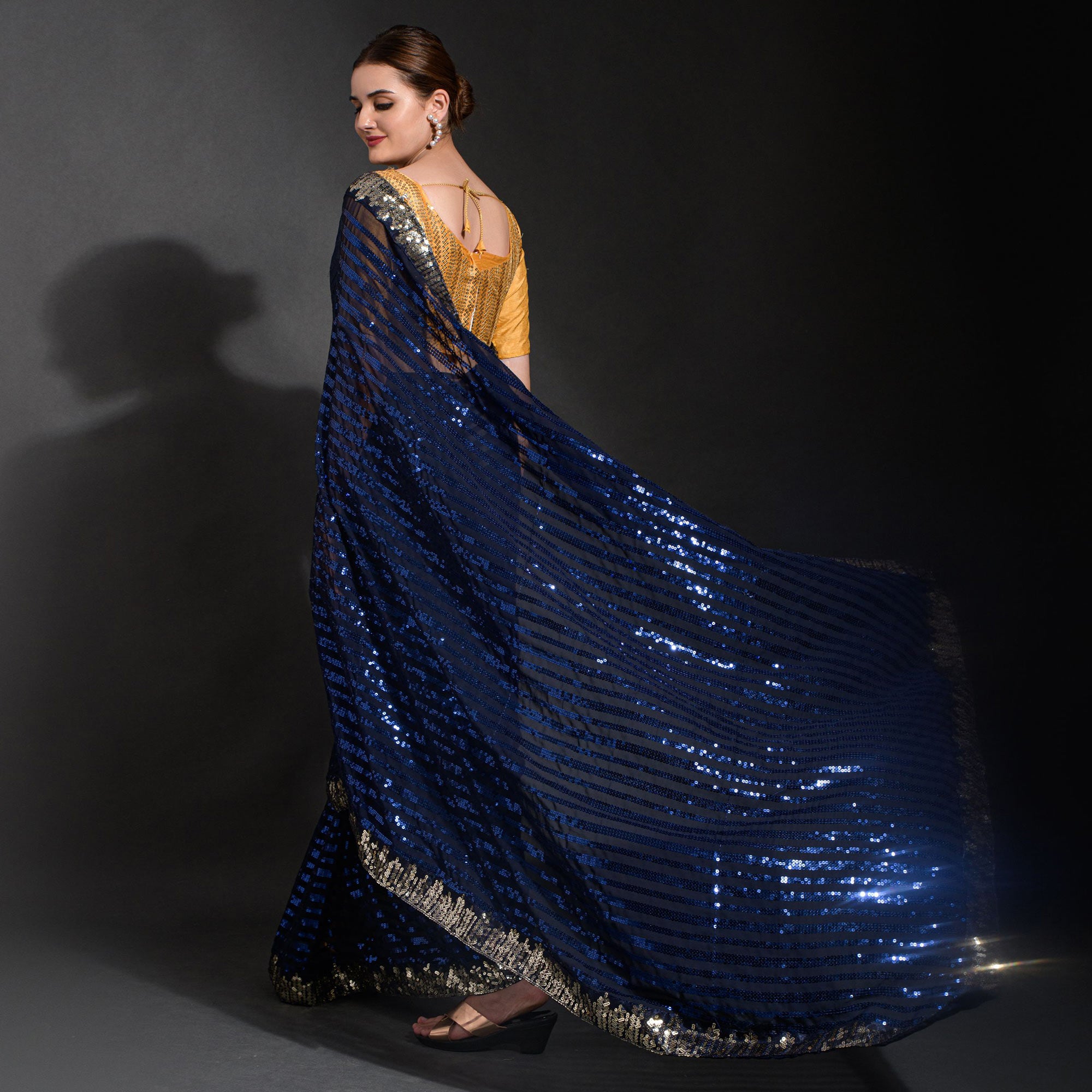 Blue Sequins Embroidered Georgette Saree