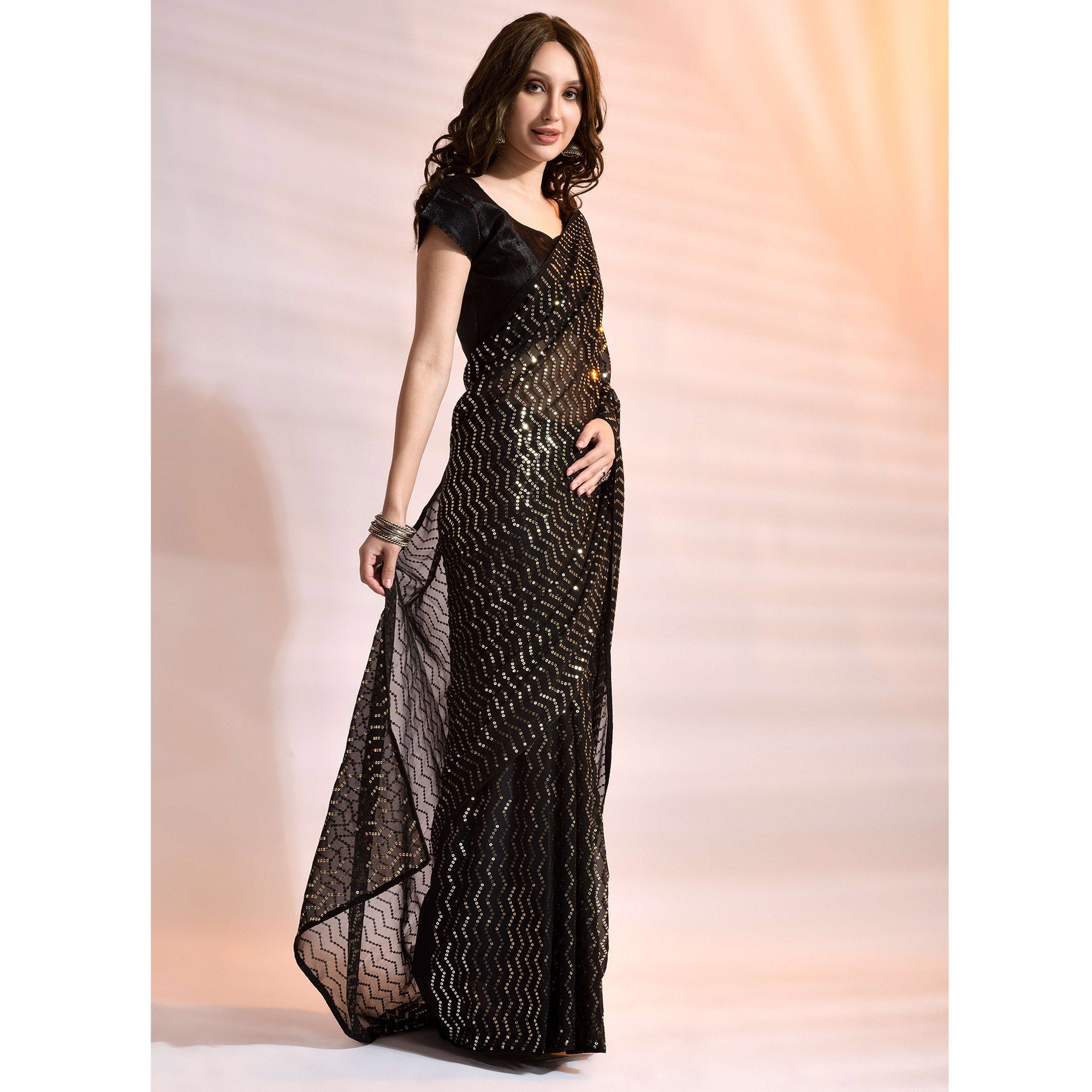 Black Sequins Embroidered Georgette Saree