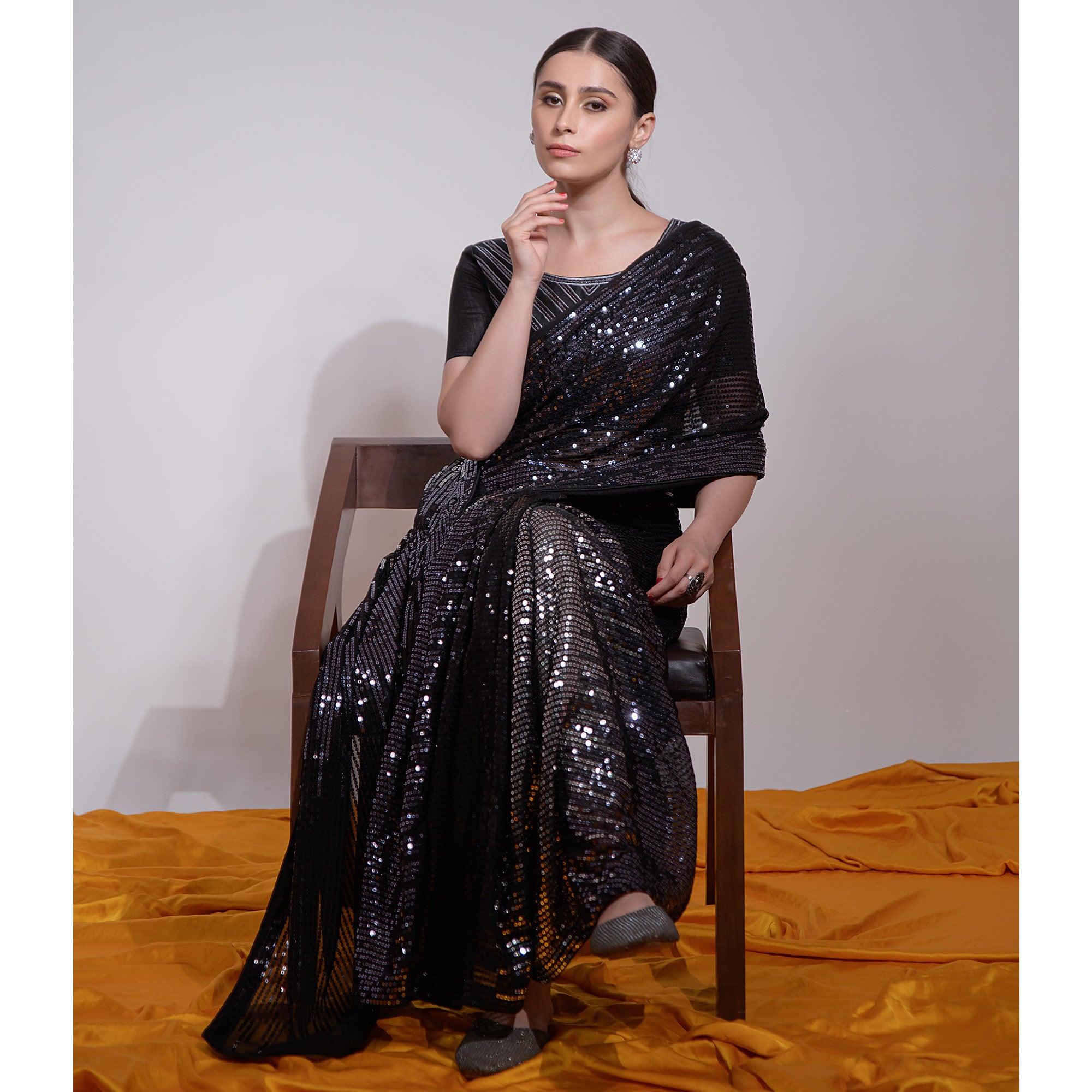 Black Sequins Embroidered Georgette Saree