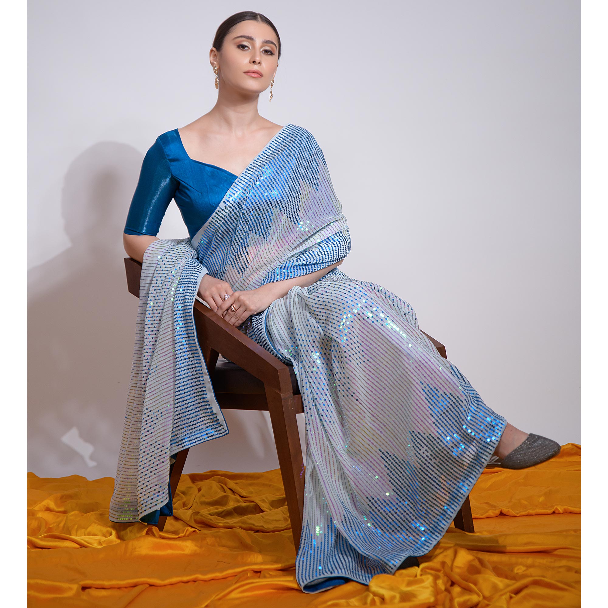 Blue Sequins Embroidered Georgette Saree