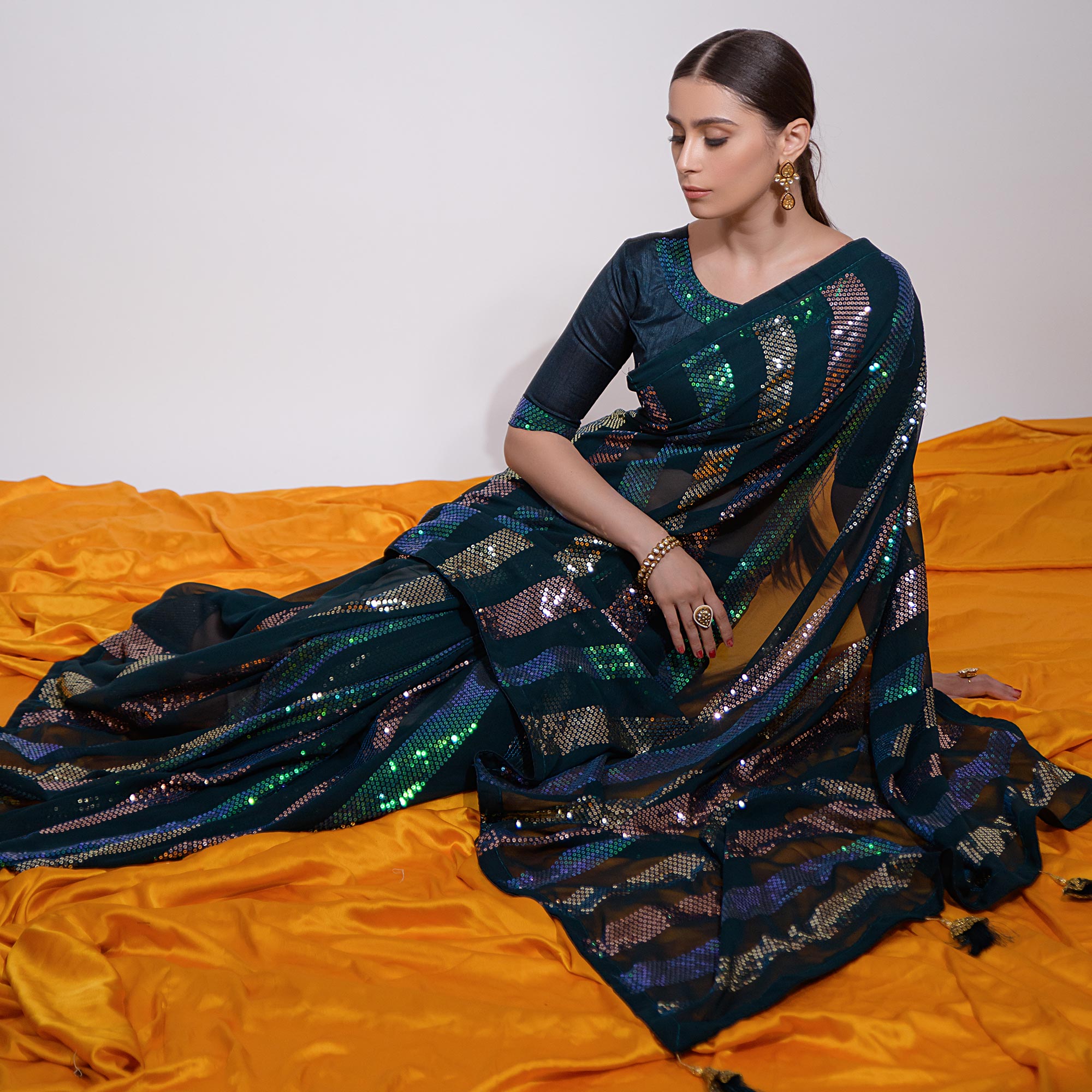 Blue Sequins Embroidered Georgette Saree