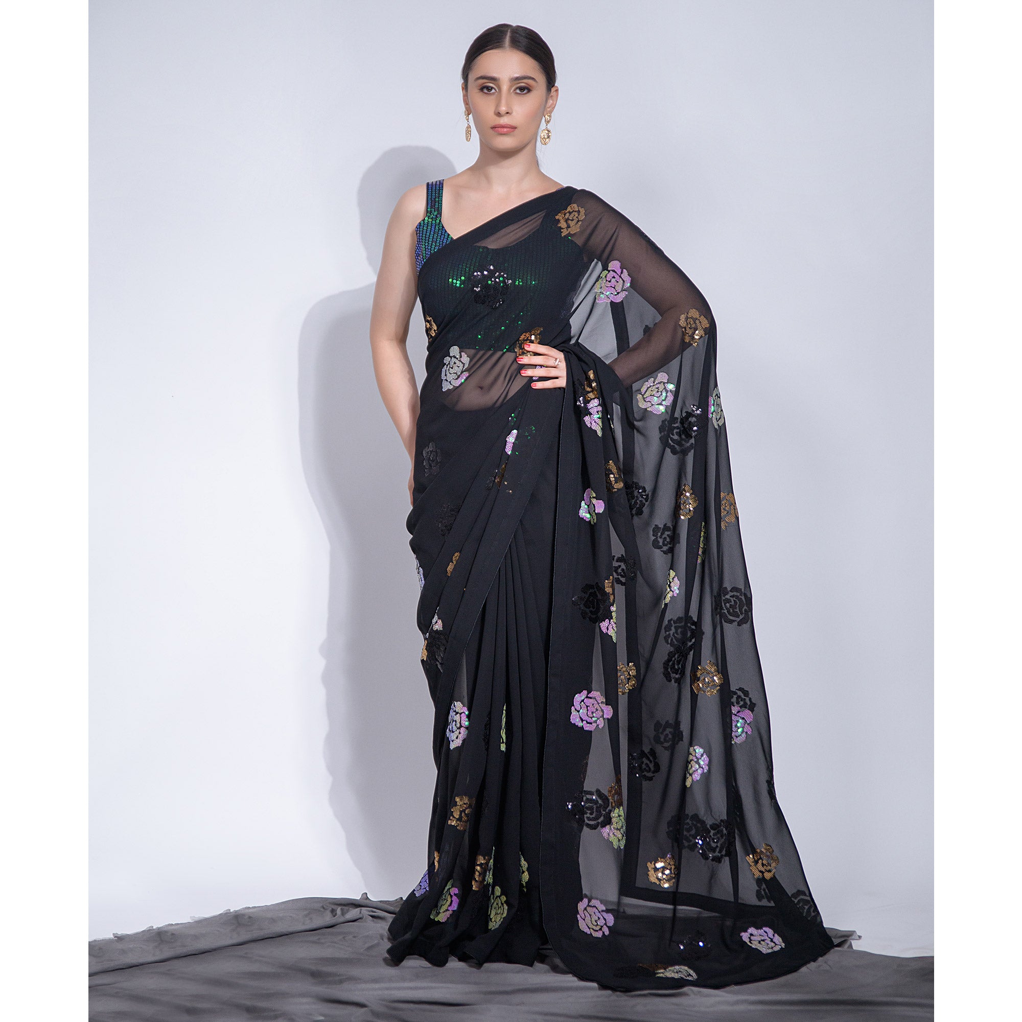 Black Sequins Embroidered Georgette Saree