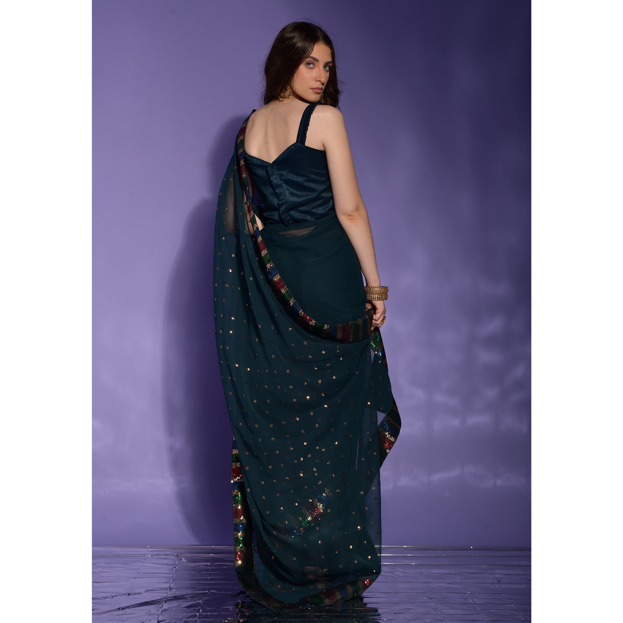 Blue Sequins Embroidered Georgette Saree