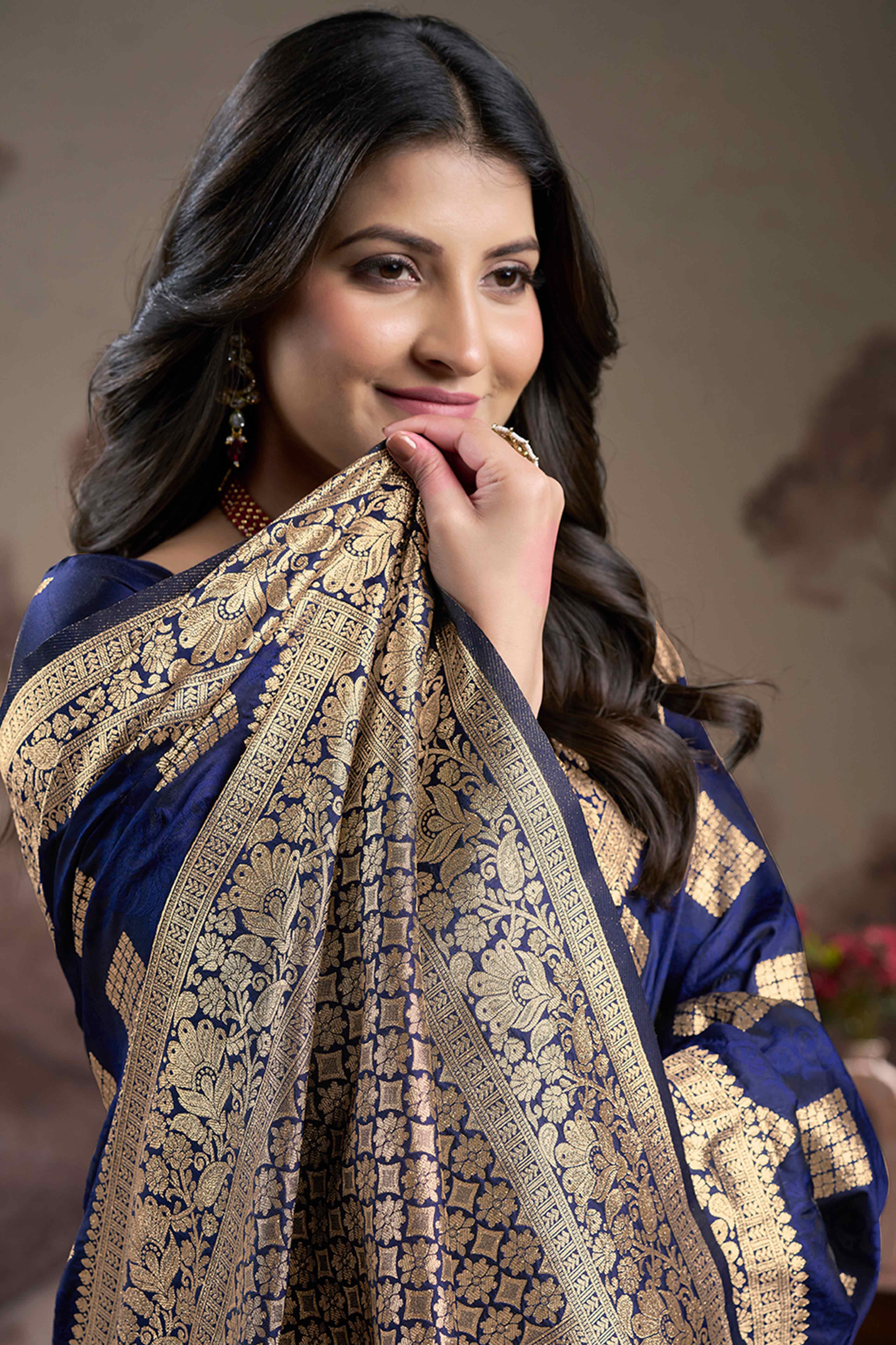 Navy Blue Woven Jacquard Silk Saree