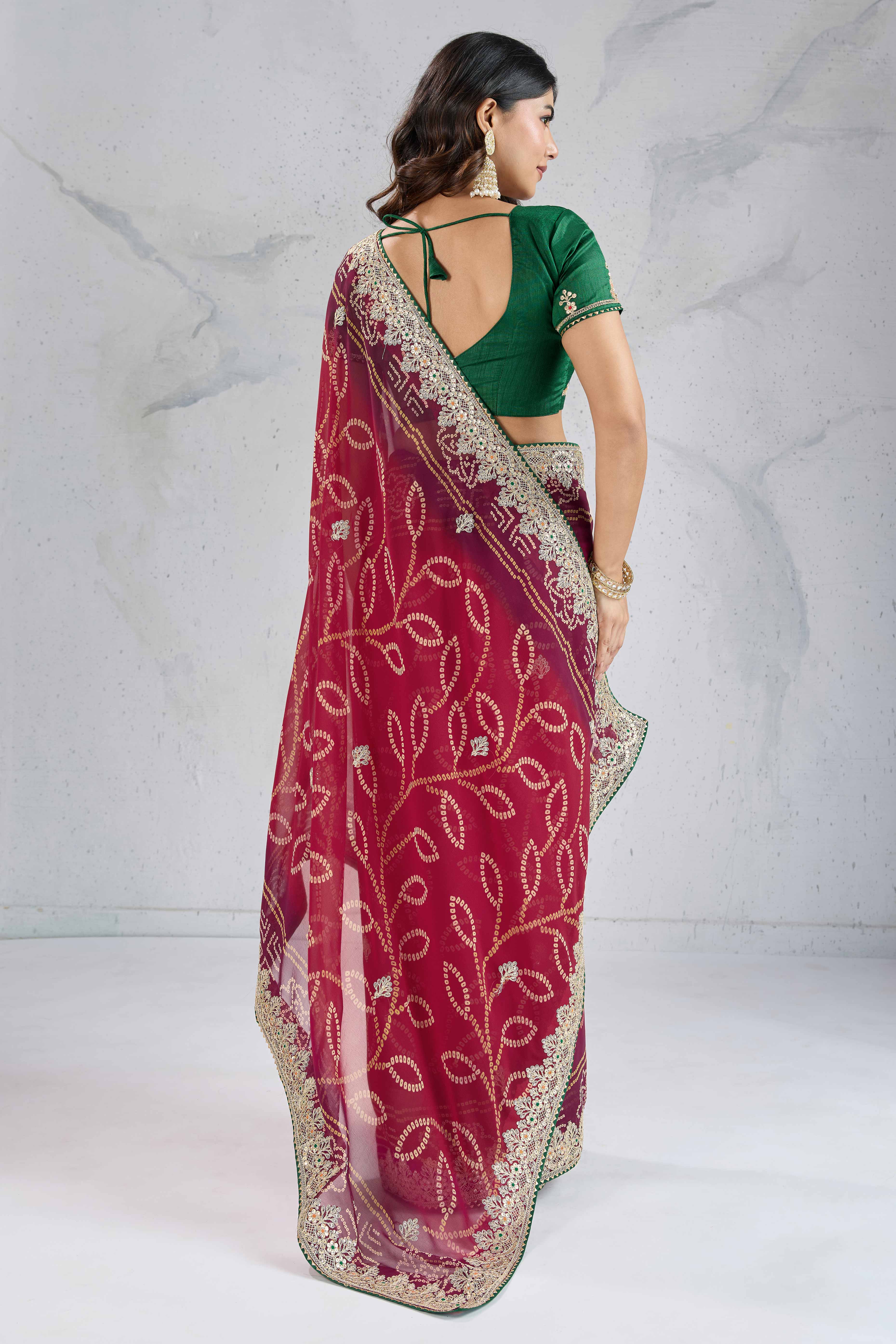 Traditional Bandhani Pink Georgette Saree with Fine Embroidery