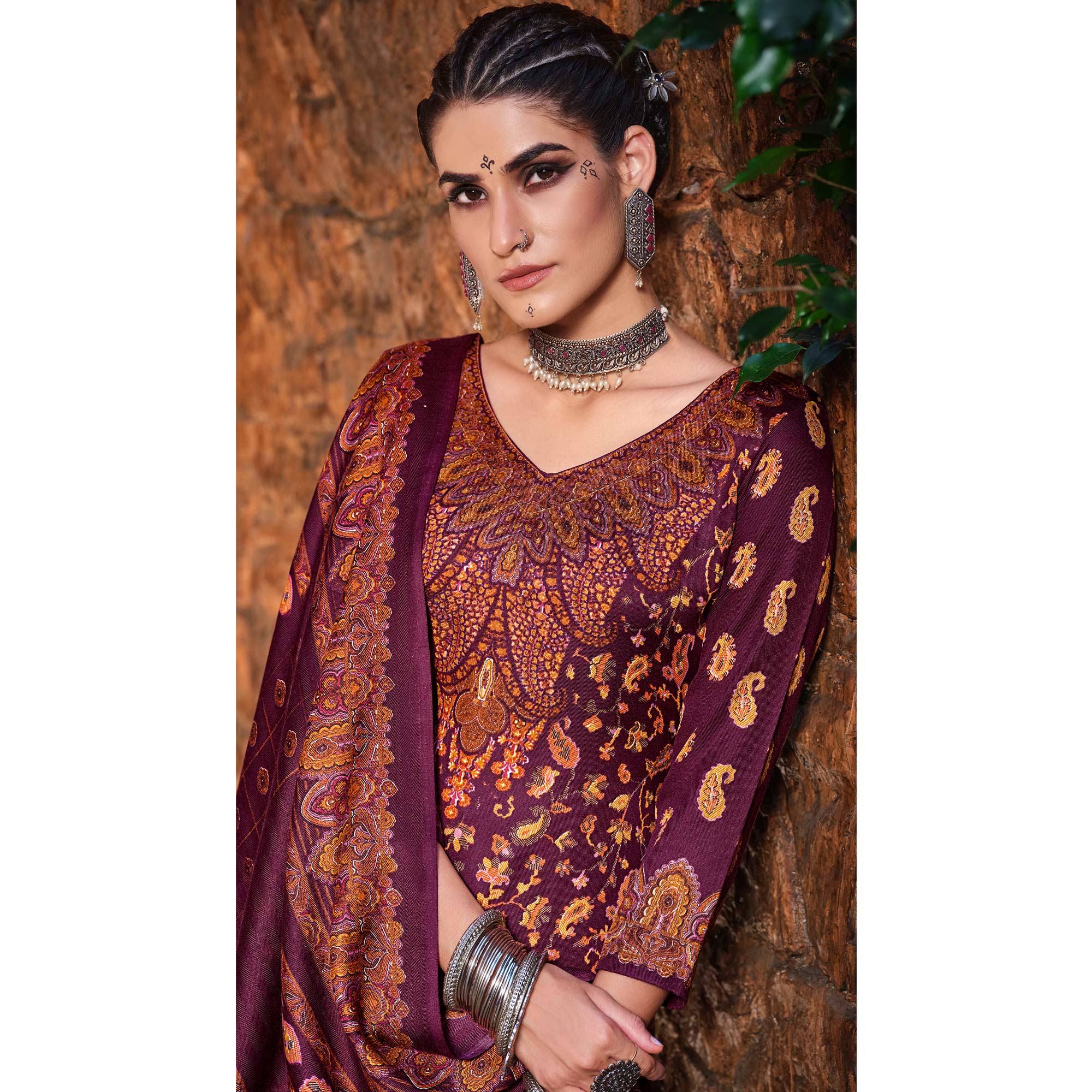 Purple Floral Digital Printed Pashmina Salwar Suit