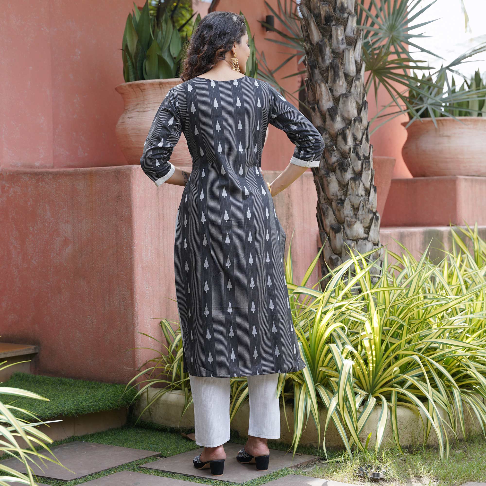 Black Woven Cotton Blend Salwar Suit