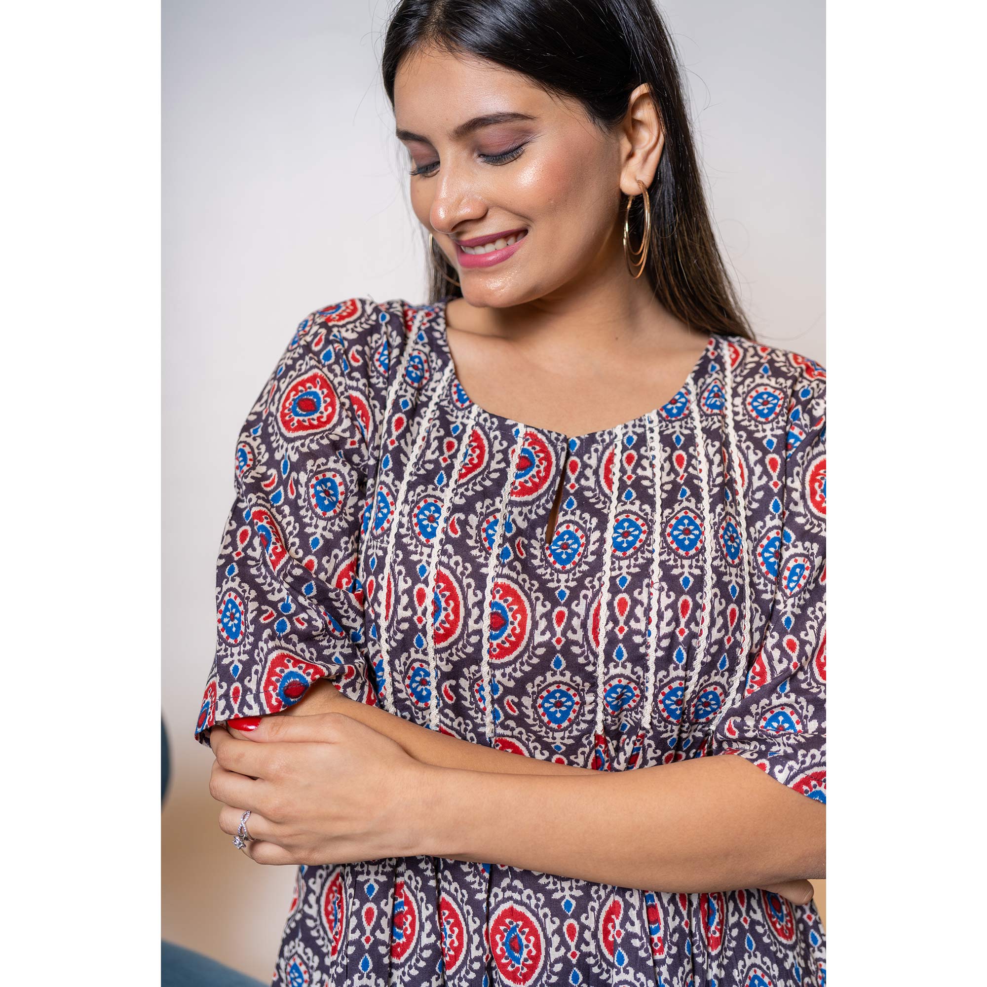 Brown Printed Pure Cotton Top