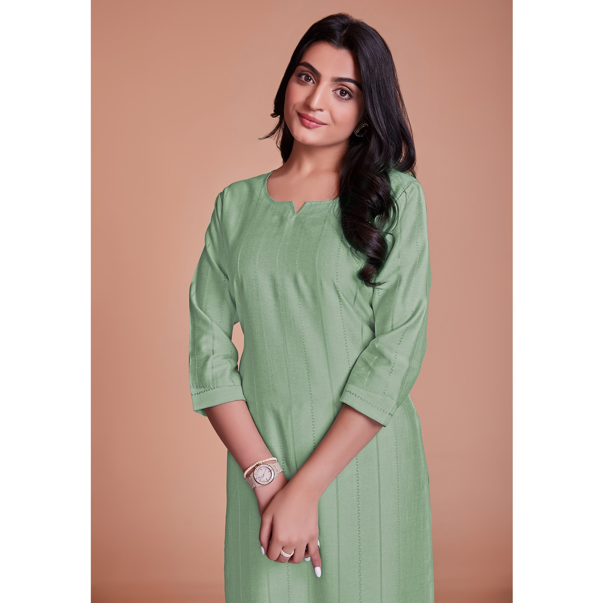 Light Pista Green Woven Viscose Kurti Pant Set