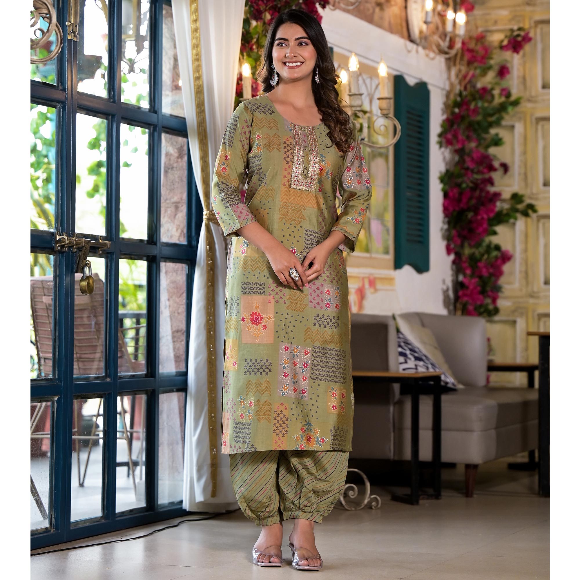 Green Digital Printed Chanderi Silk Salwar Suit