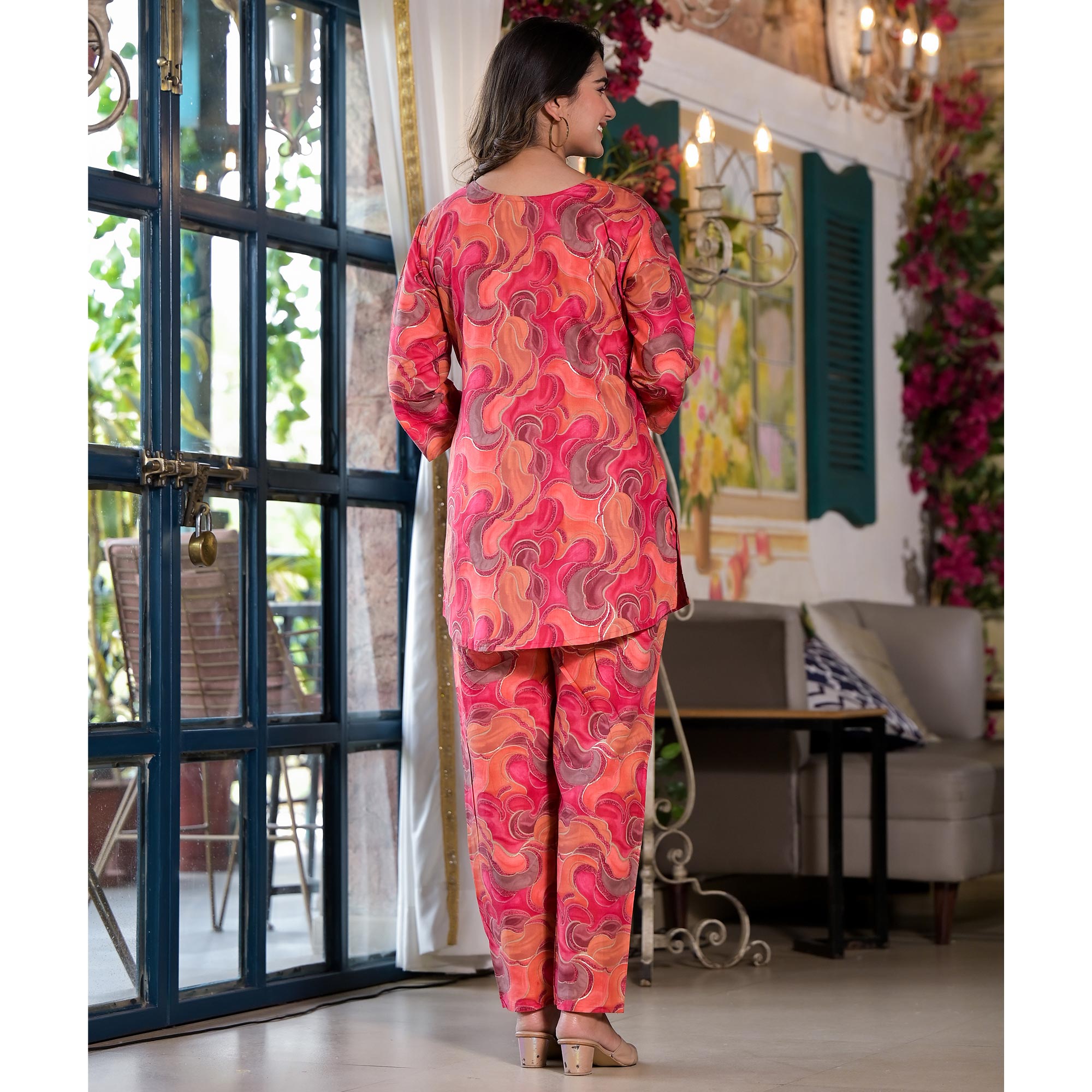 Peach Foil Printed Pure Cotton Co-Ord Set