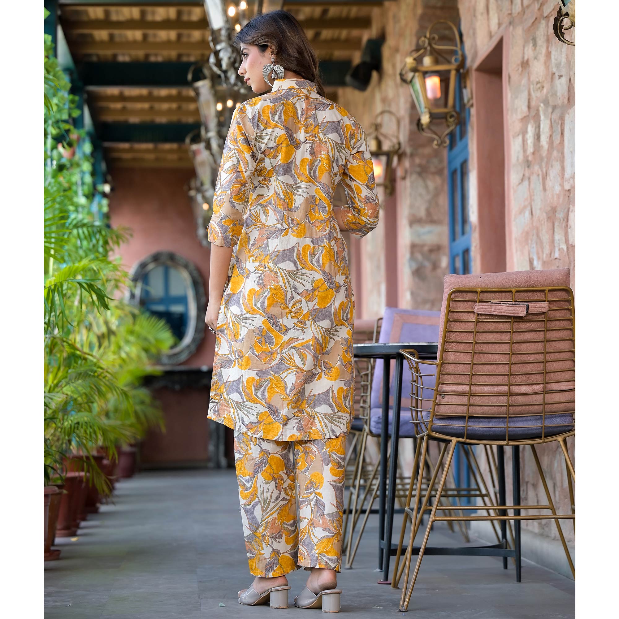 Mustard Floral Printed Pure Cotton Co Ord Set