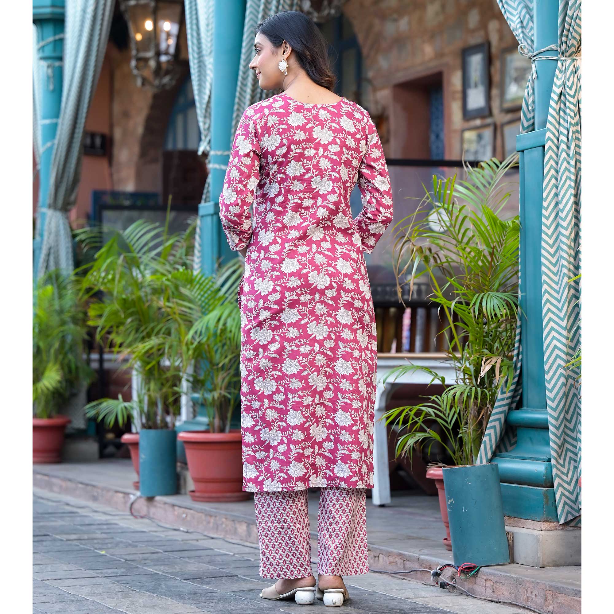 Wine Floral Printed Pure Cotton Salwar Suit