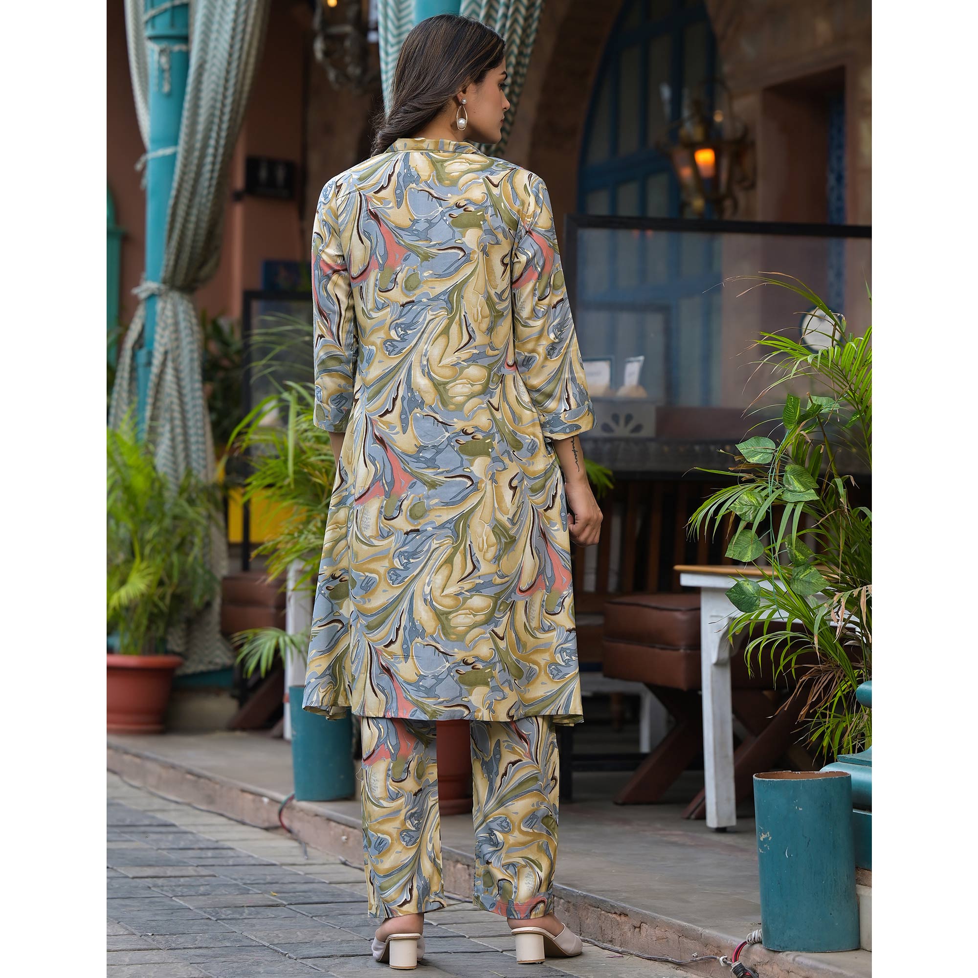 Grey Foil Printed Rayon Co-Ord Set