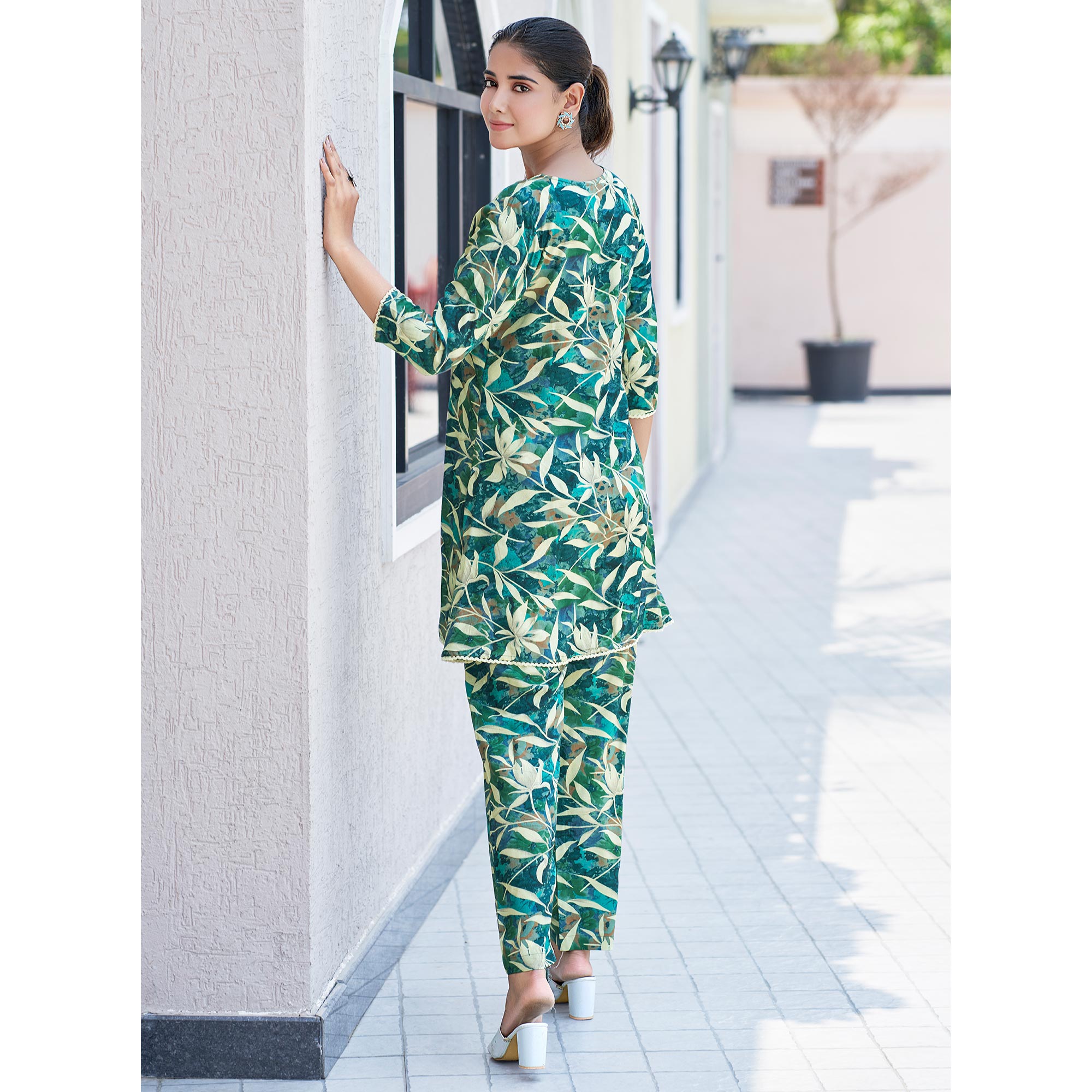 Green Floral Printed Rayon Co-Ord Set