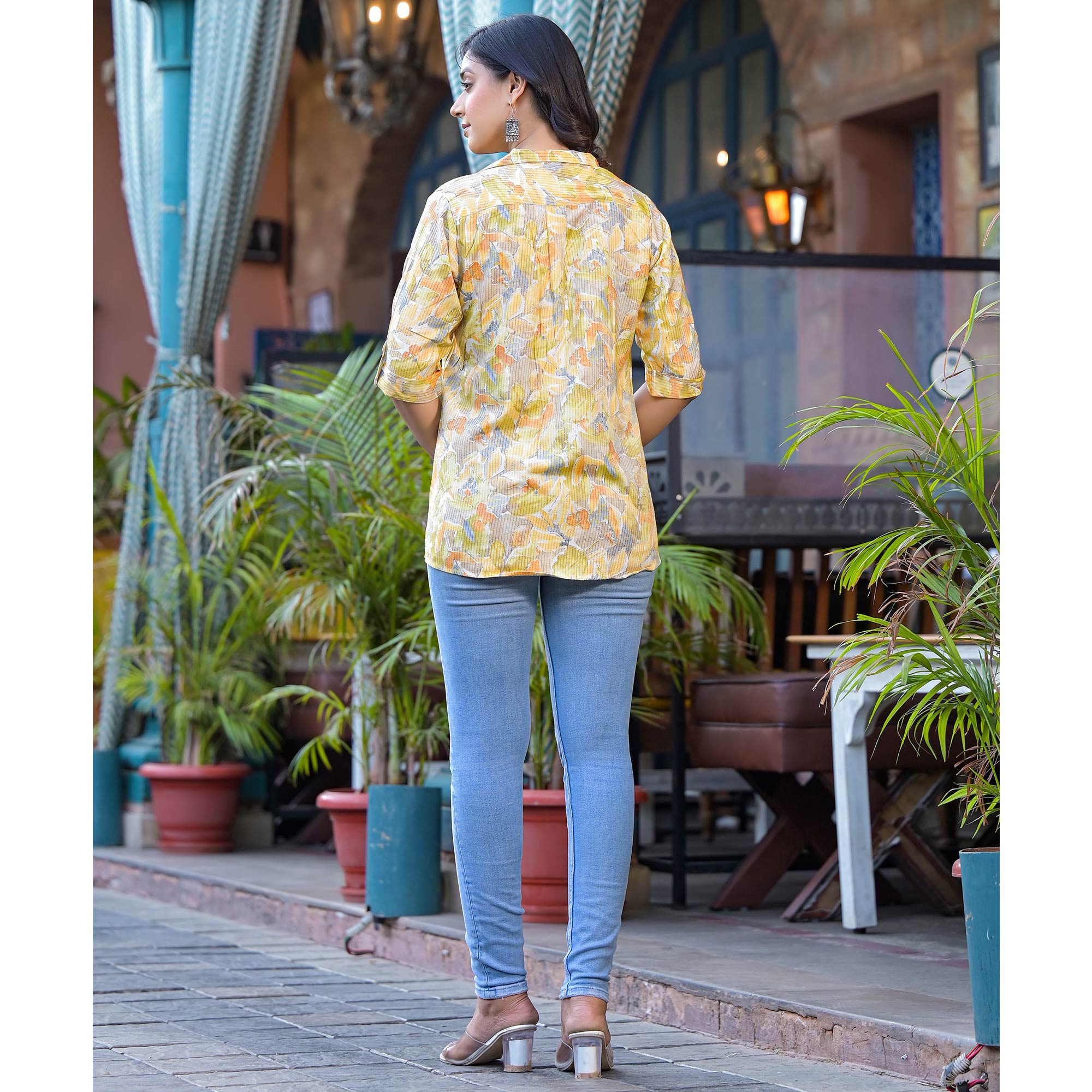 Mustard Foil Printed Rayon Top