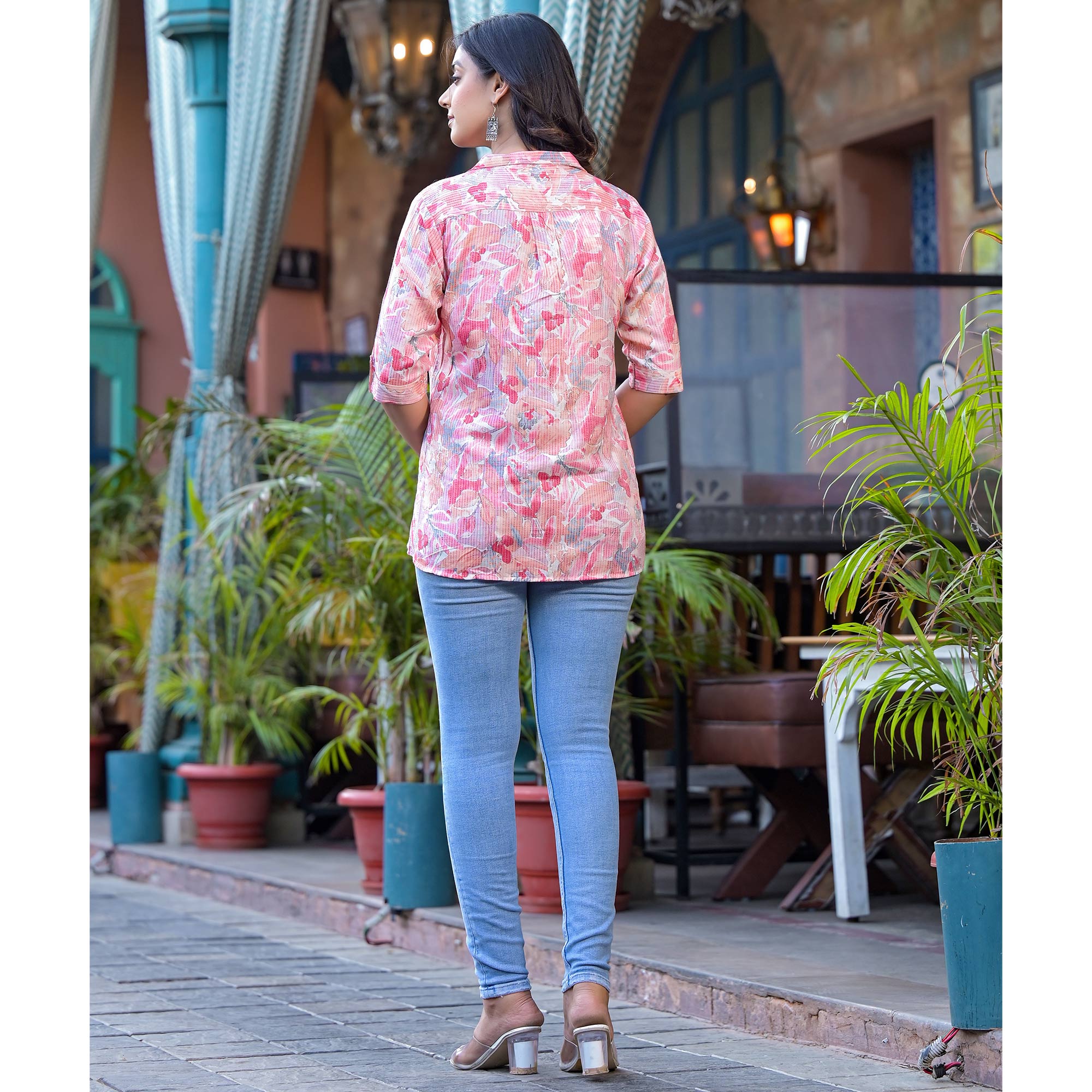 Pink Foil Printed Rayon Top