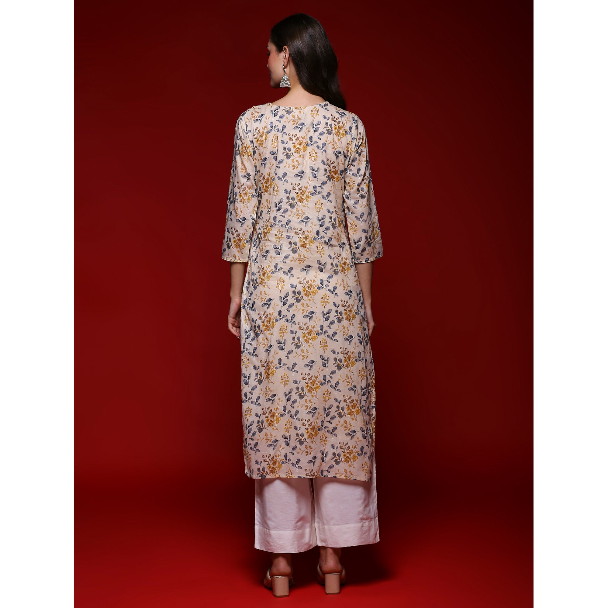 Chikoo Floral Printed Mulmul Cotton Straight Kurti