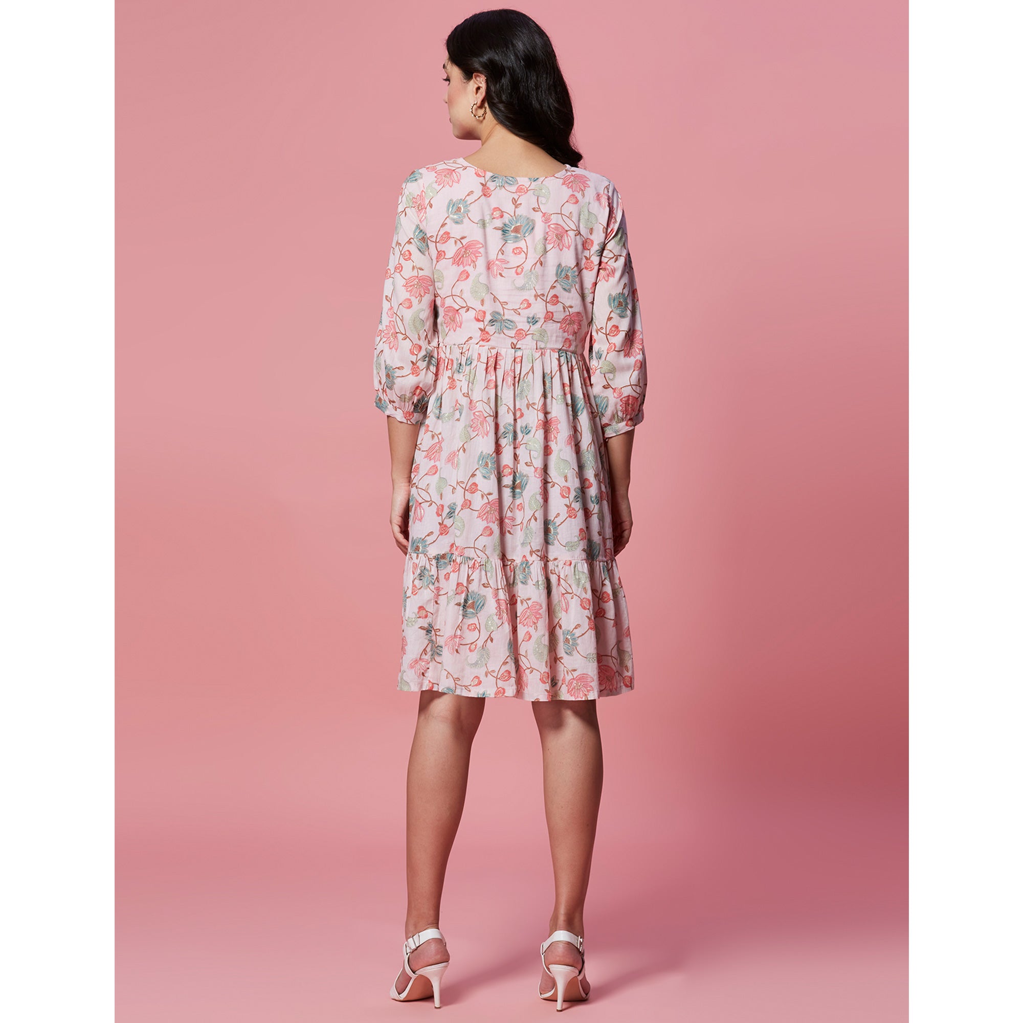 Peach Floral Printed Pure Cotton Dress