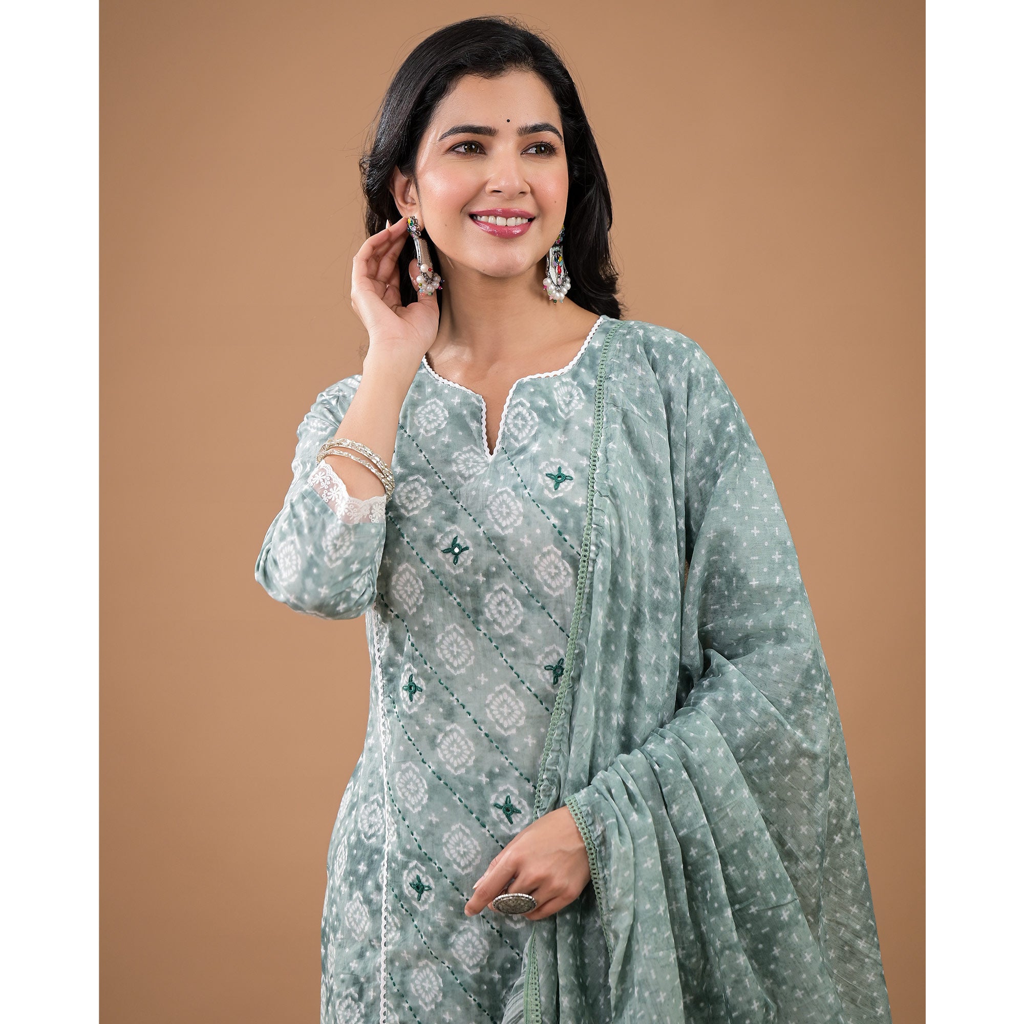 Mint Green Printed Pure Cotton Straight Salwar Suit