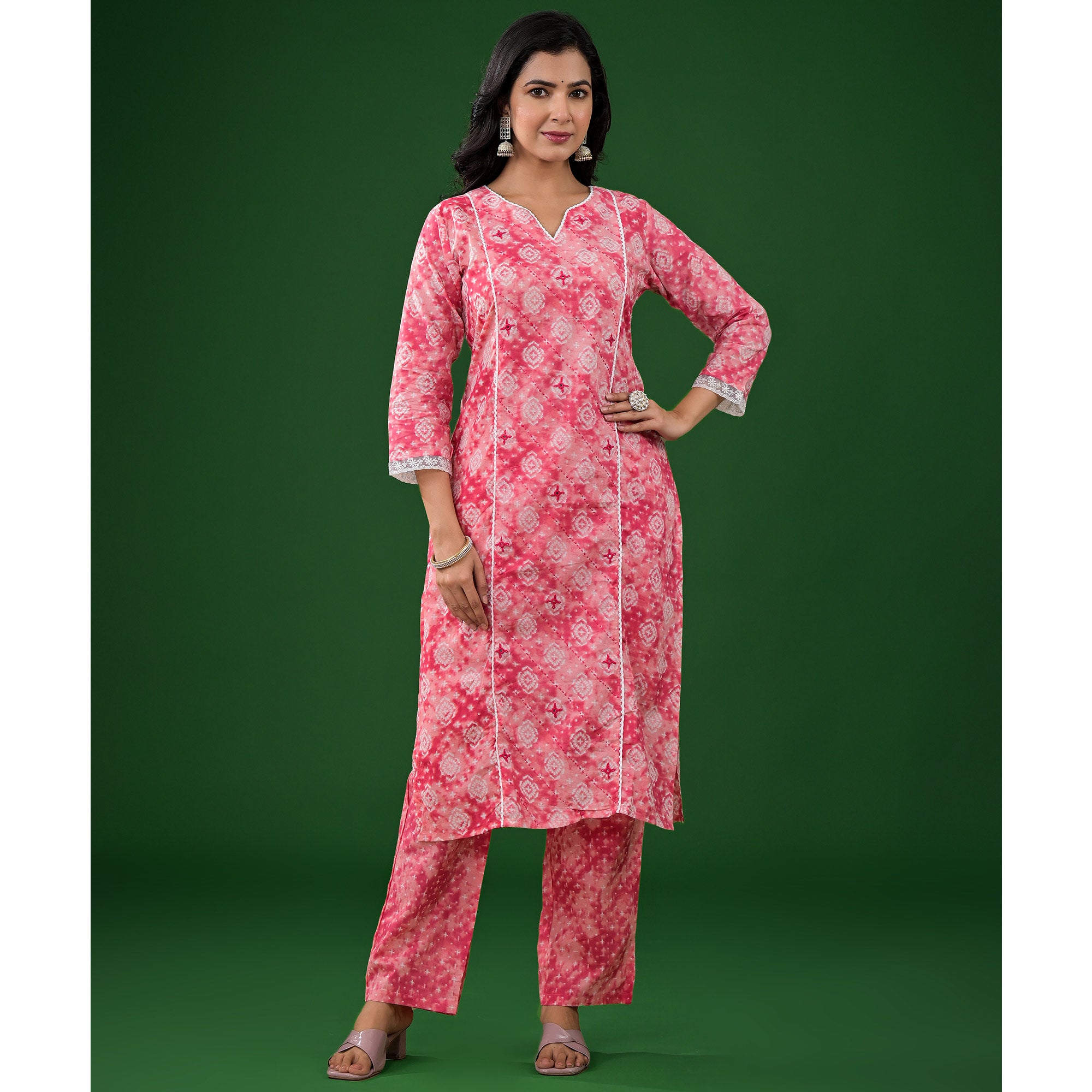 Pink Printed Pure Cotton Straight Salwar Suit