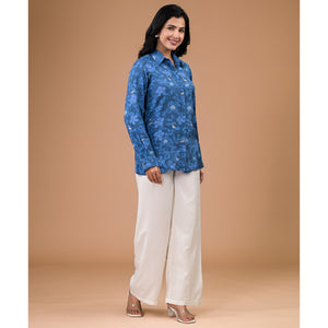 Blue Foil Printed Muslin Shirt