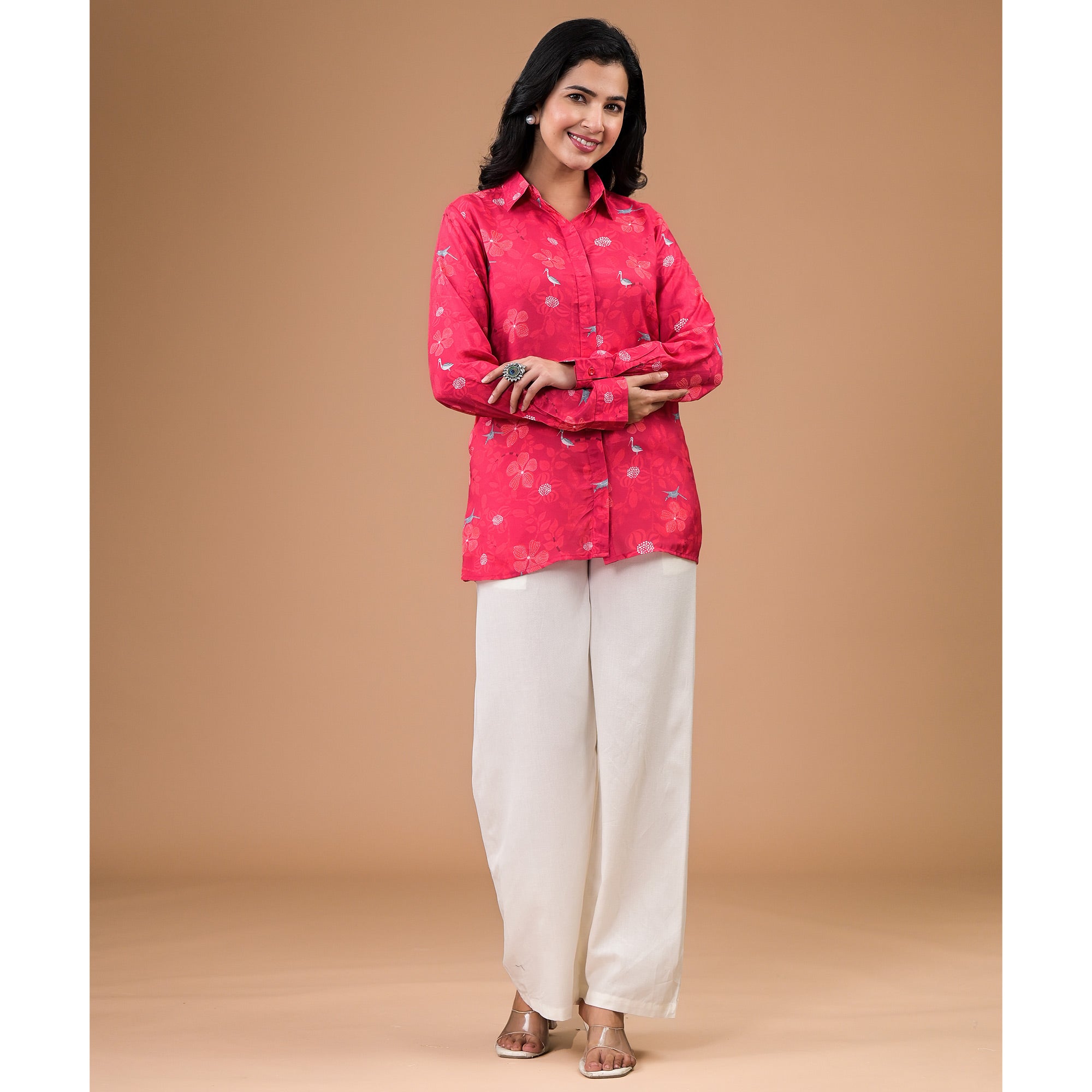 Red Foil Printed Muslin Shirt