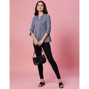 Grey Printed Pure Cotton A-Line Top