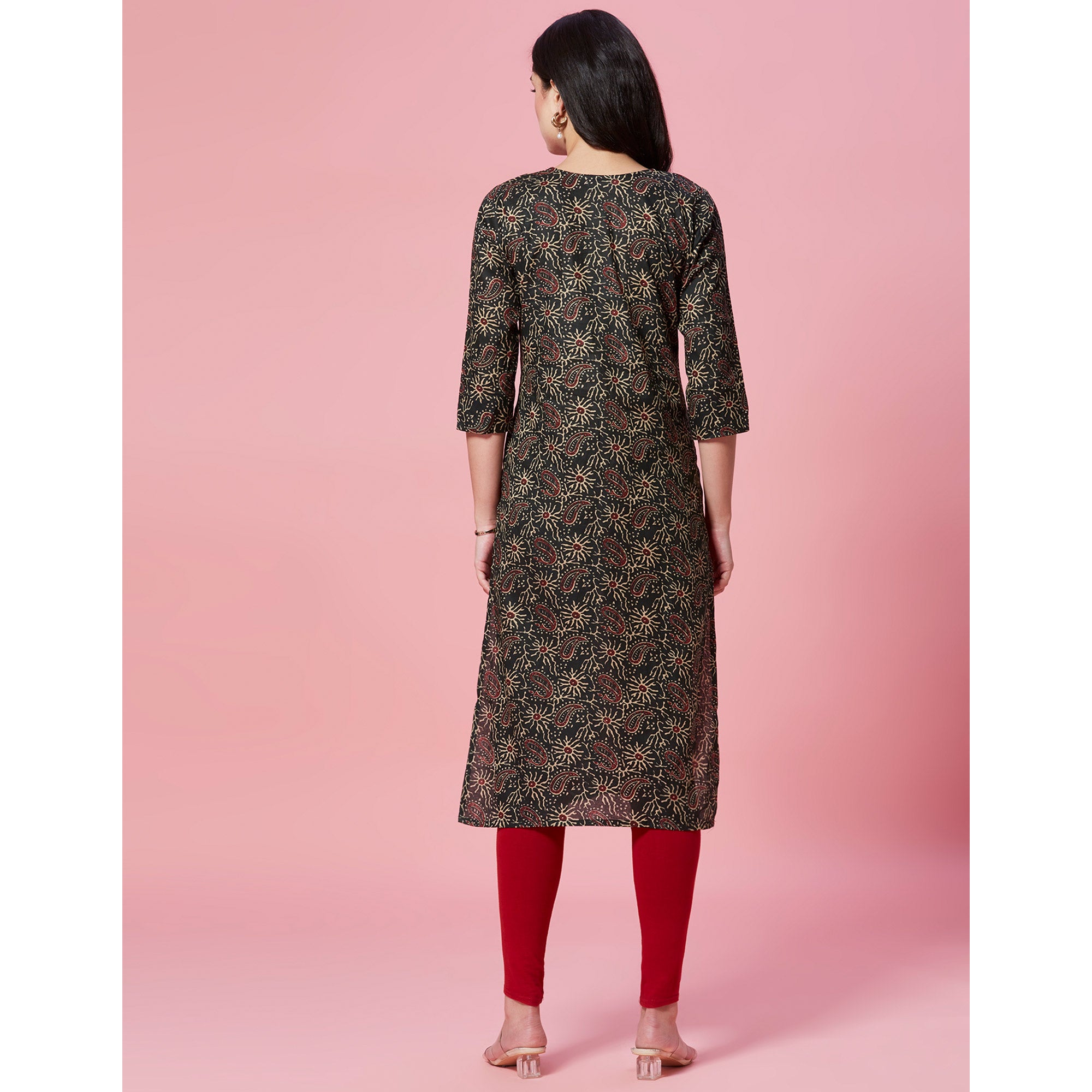 Green Floral Printed Pure Cotton Straight Kurti