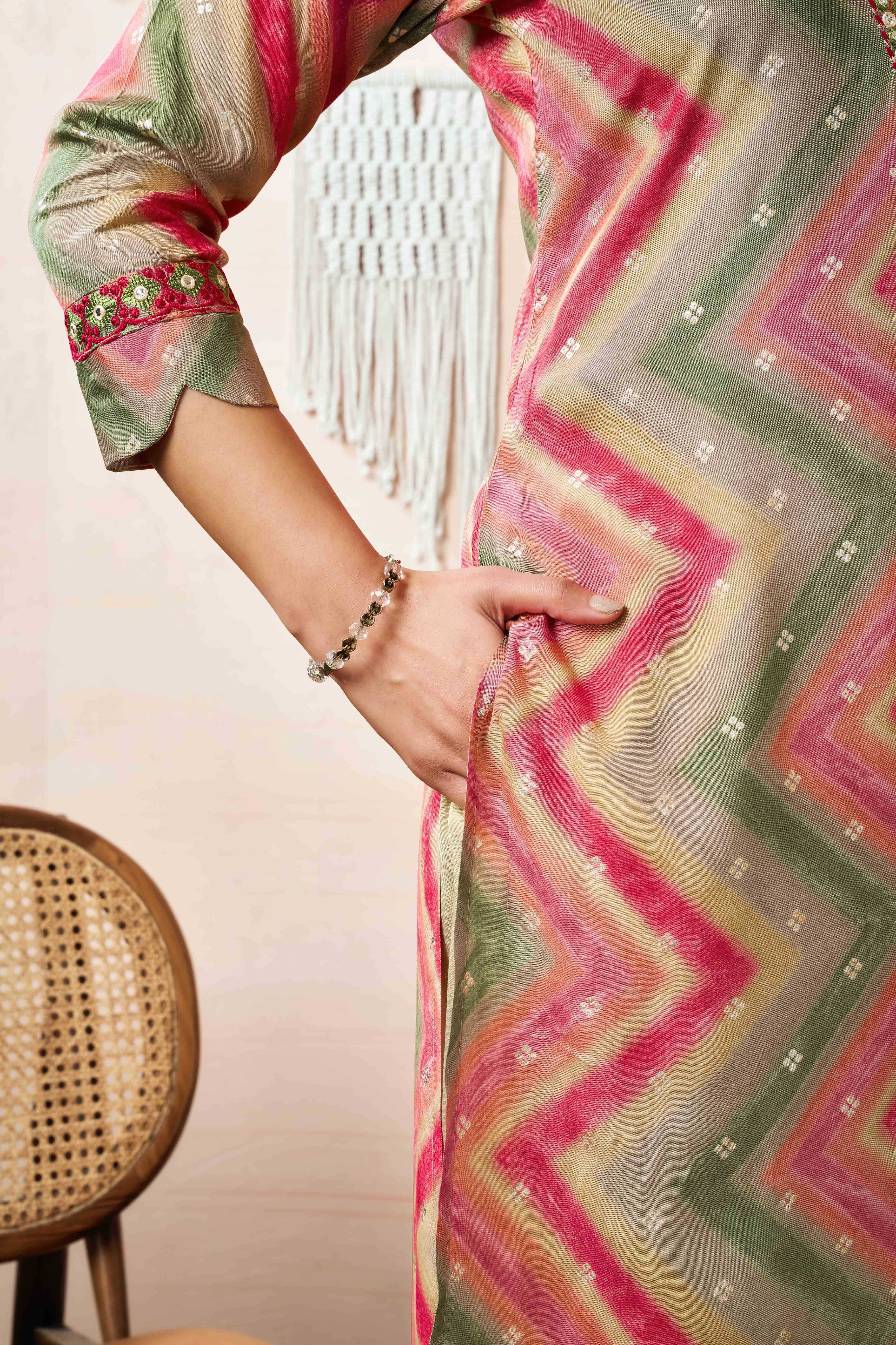 Dark Peach Embroidery With Printed Muslin straight Salwar Suit