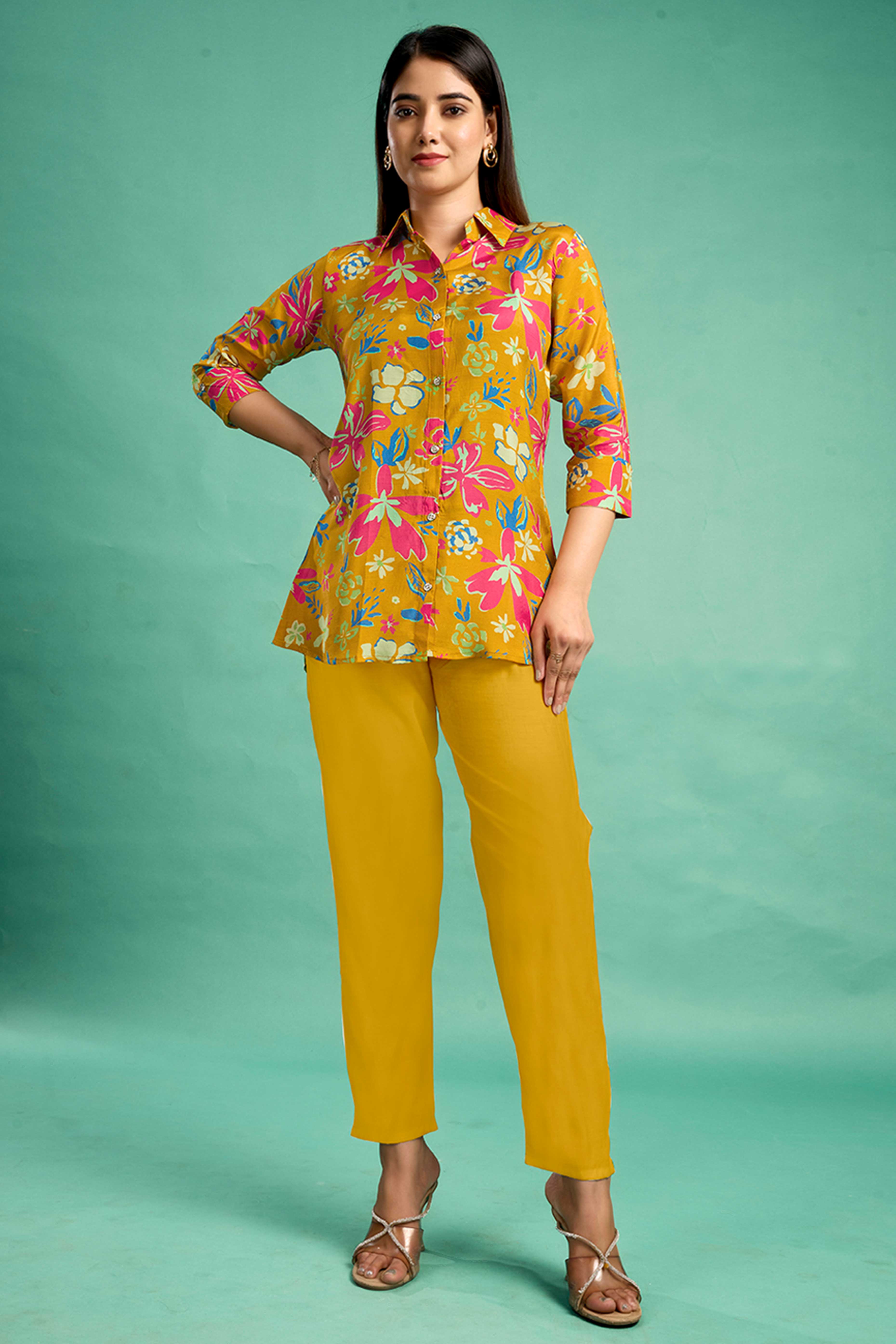 Brown Floral Printed Muslin Straight Top